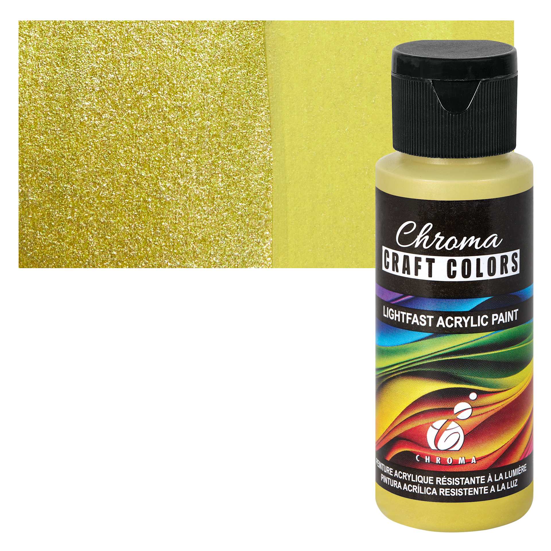 Chroma Craft Colors Acrylic Paint - Metallic Midas Touch, swatch and bottle