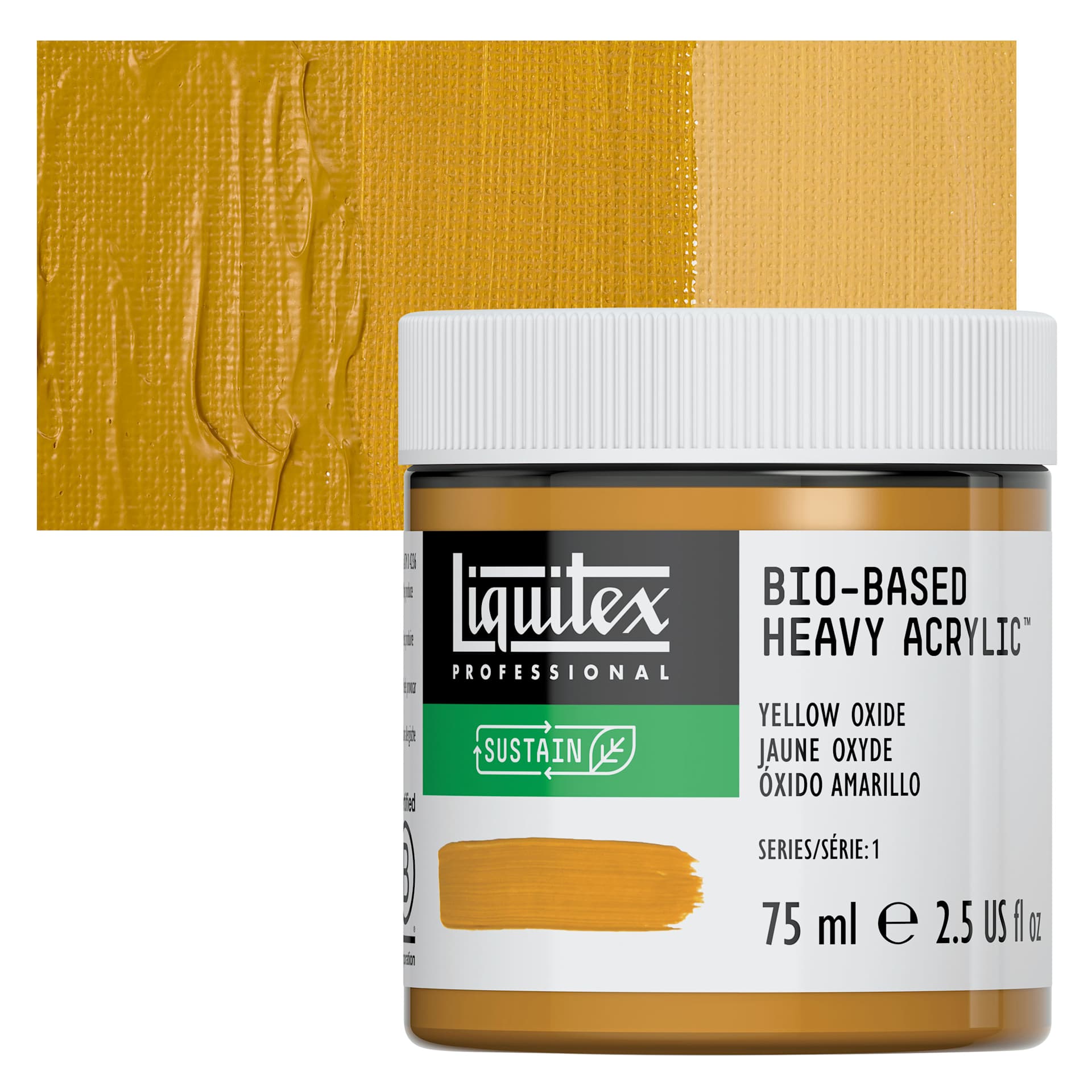 Liquitex Bio-Based Heavy Acrylic Paint - Yellow Oxide, 75 ml jar and swatch