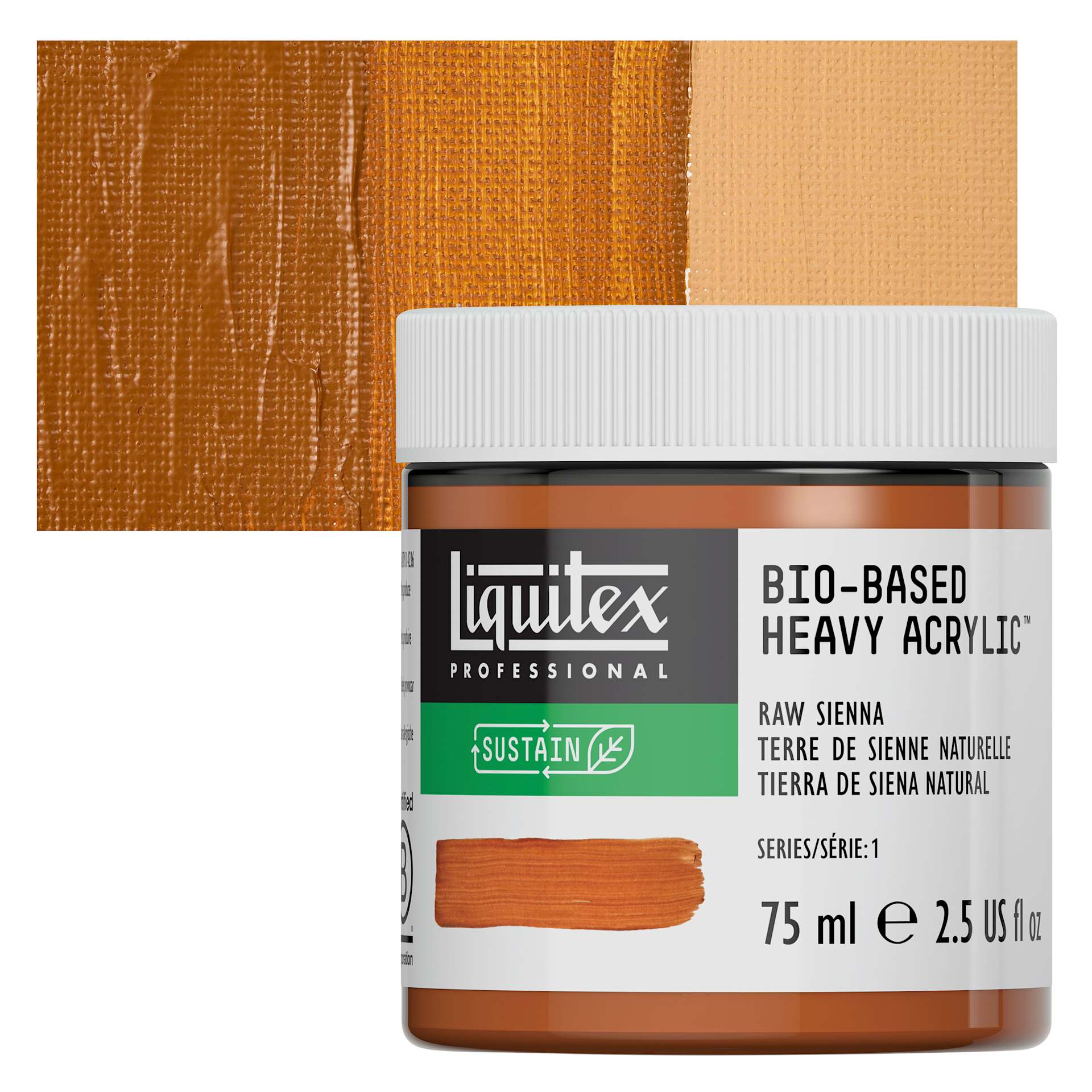 Liquitex Bio-Based Heavy Acrylic Paint - Raw Sienna, 75 ml jar and swatch