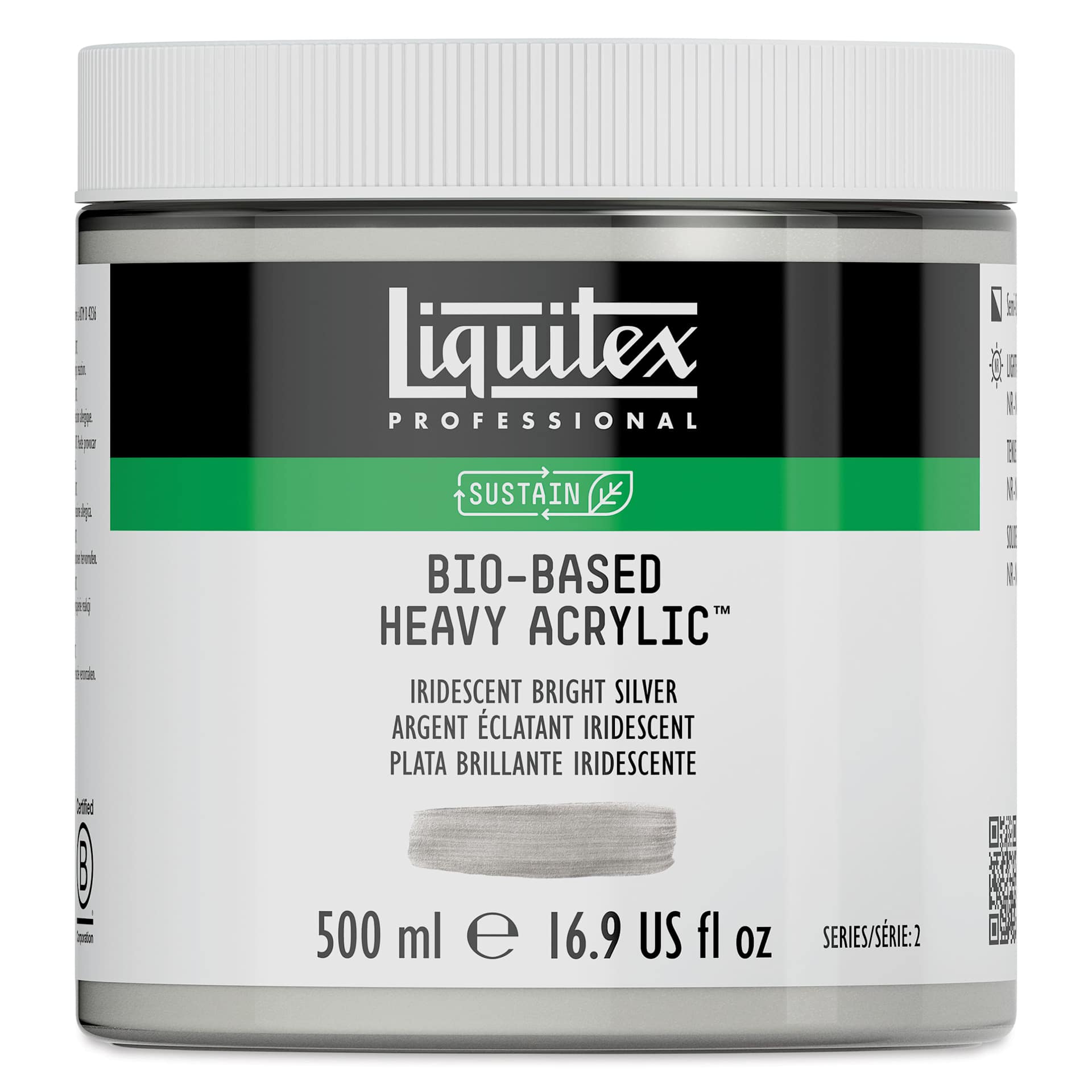 Liquitex Bio-Based Heavy Acrylic Paint - Iridescent Bright Silver, 500 ml