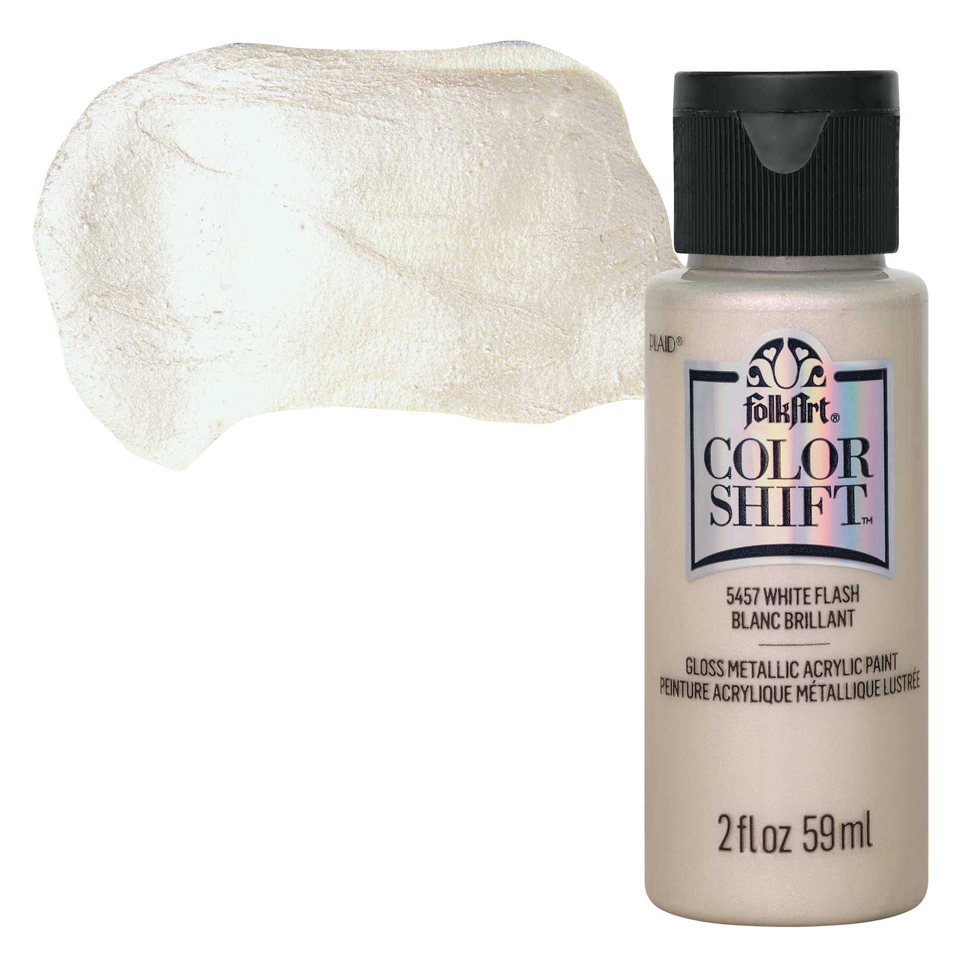 FolkArt Color Shift Paint - White Flash, 2 oz, bottle with swatch