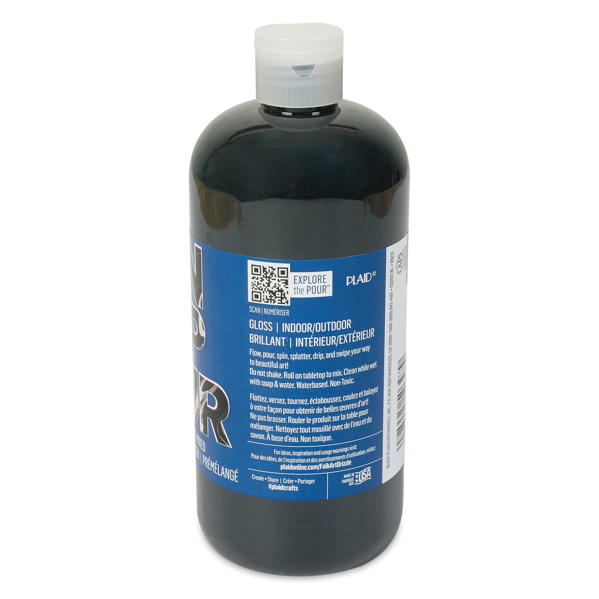 FolkArt Drizzle Acrylic Pouring Paint - Pitch Black, 17.6 oz side view