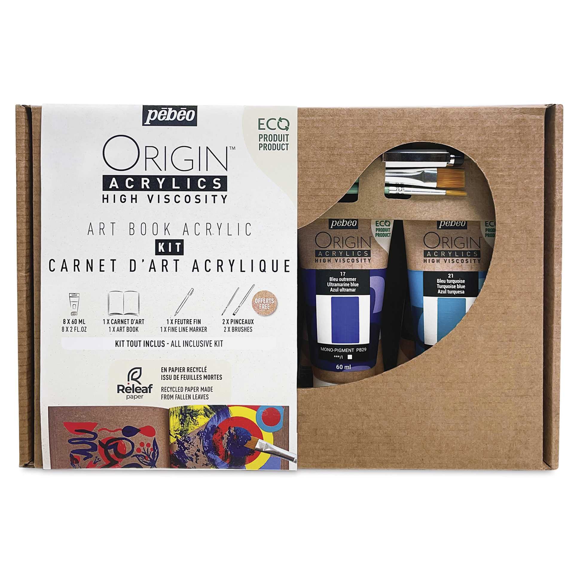 Pebeo Origin Acrylic Paints - Set of 12, Acrylic Collection Art Book Kit front of package