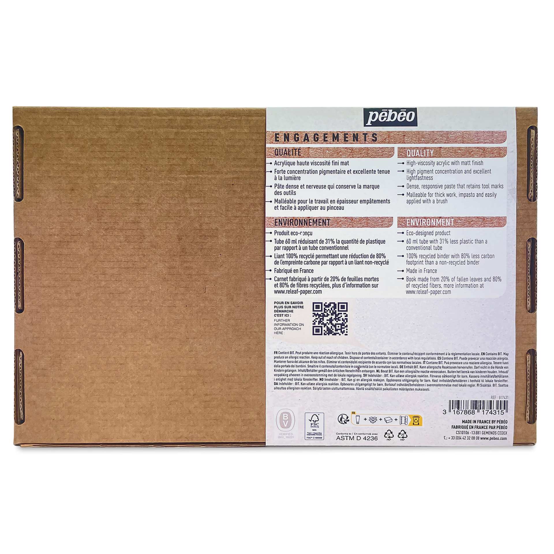 Pebeo Origin Acrylic Paints - Set of 12, Acrylic Collection Art Book Kit back of package