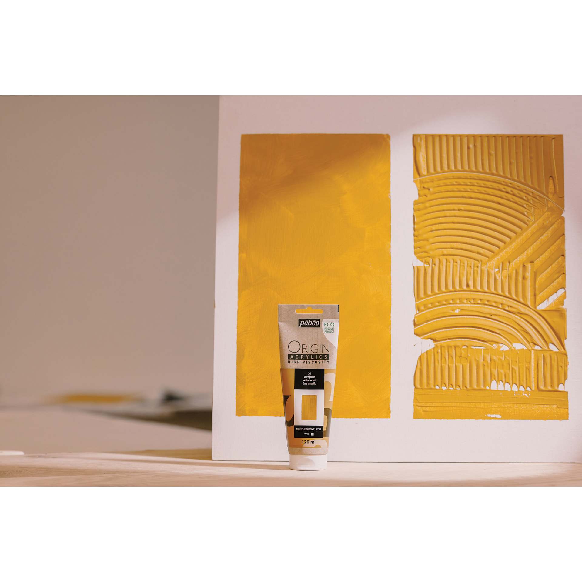 Pebeo Origin Acrylic Paint applied smoothly and with texture. Pebeo Origin Acrylic Paint applied smoothly and with texture.