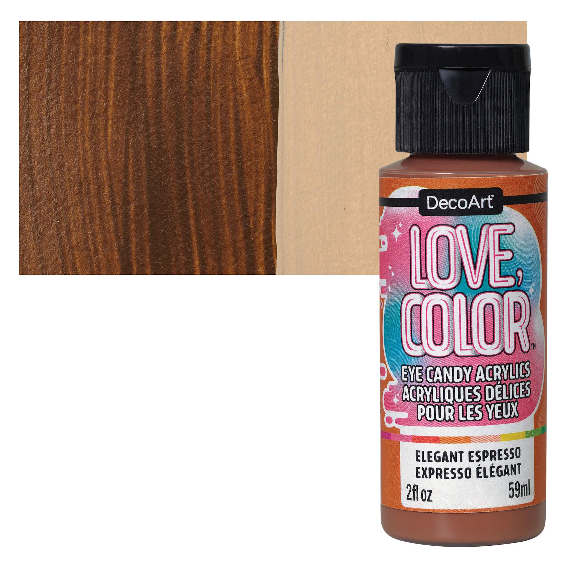 DecoArt Love, Color Acrylic Paint - Elegant Espresso, 59 ml bottle and swatch