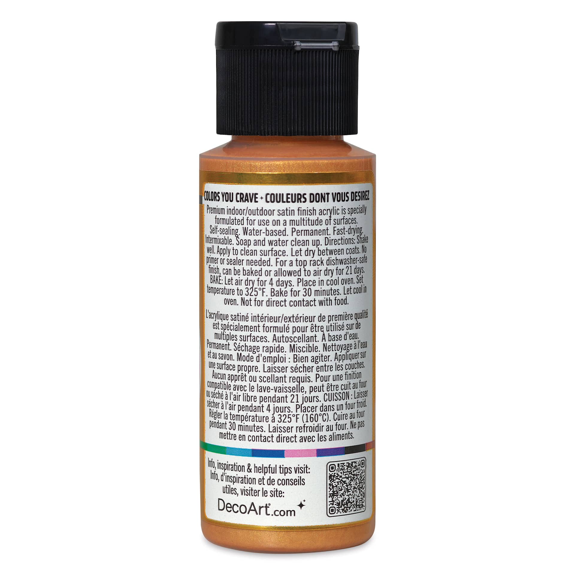 DecoArt Love, Color Acrylic Paint - Gold Gleam, 59 ml bottle back