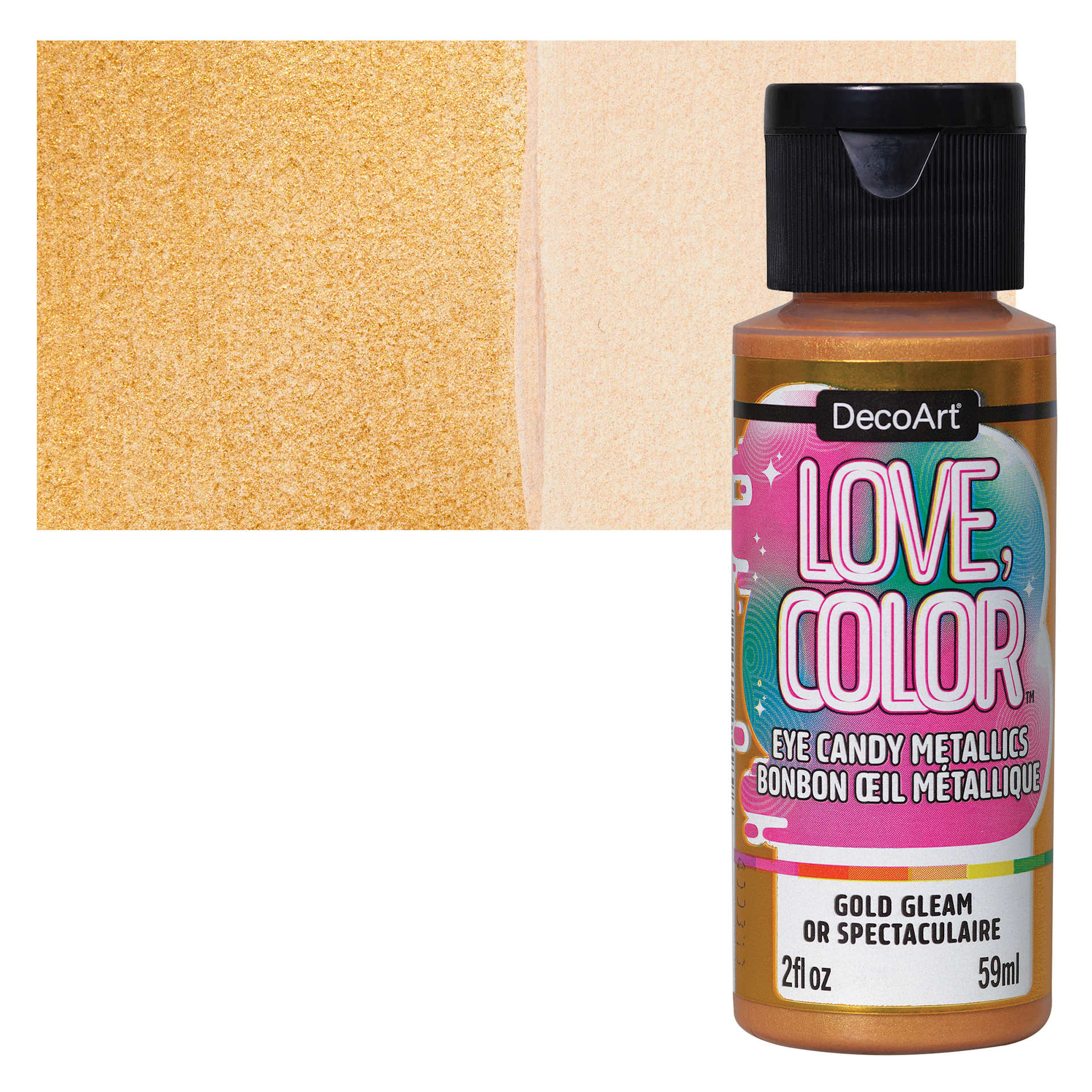 DecoArt Love, Color Acrylic Paint - Gold Gleam, 59 ml bottle and swatch