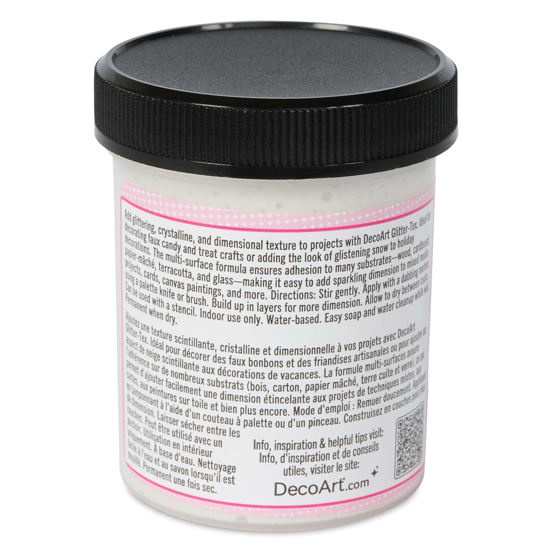 DecoArt Love Color, Glittertex Texture Acrylic Paint - White, 4 oz back