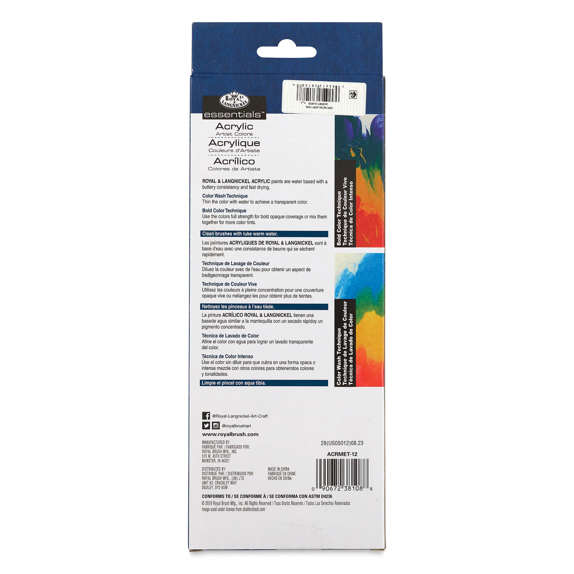 Royal & Langnickel Essentials Acrylic Paint - Metallic Colors, Set of 12, 12 ml back of package