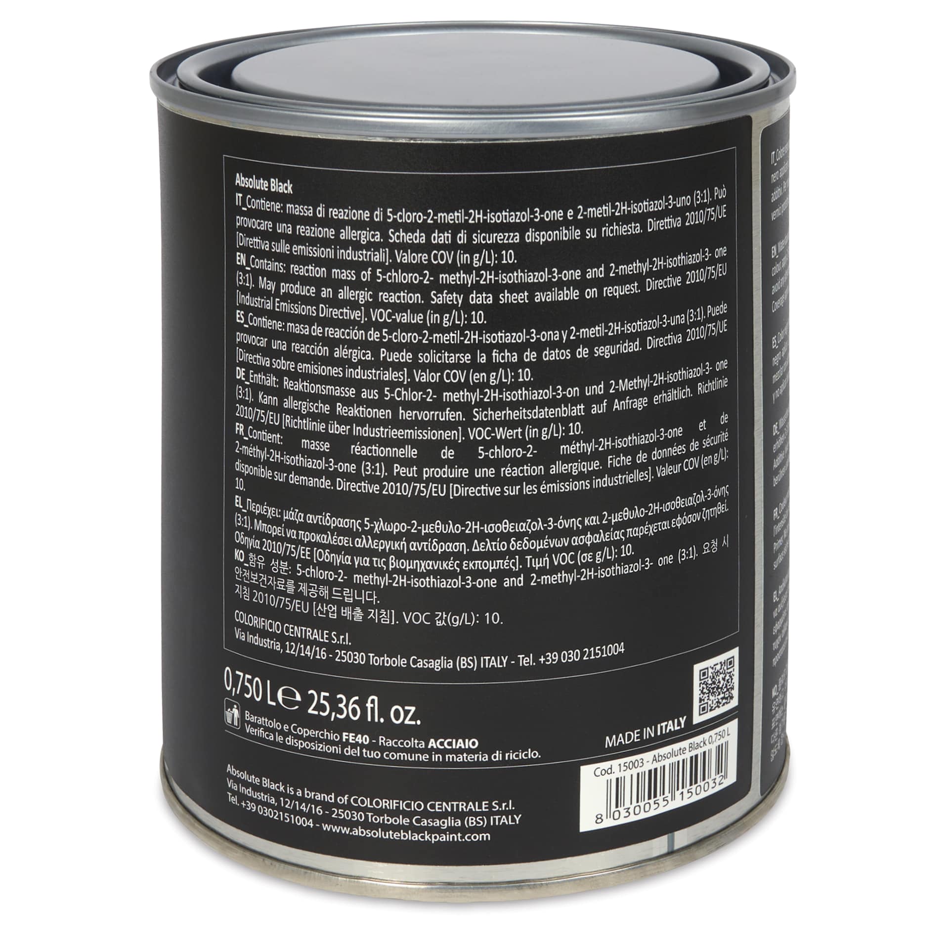 Absolute Black Acrylic Paint - 750 ml side view