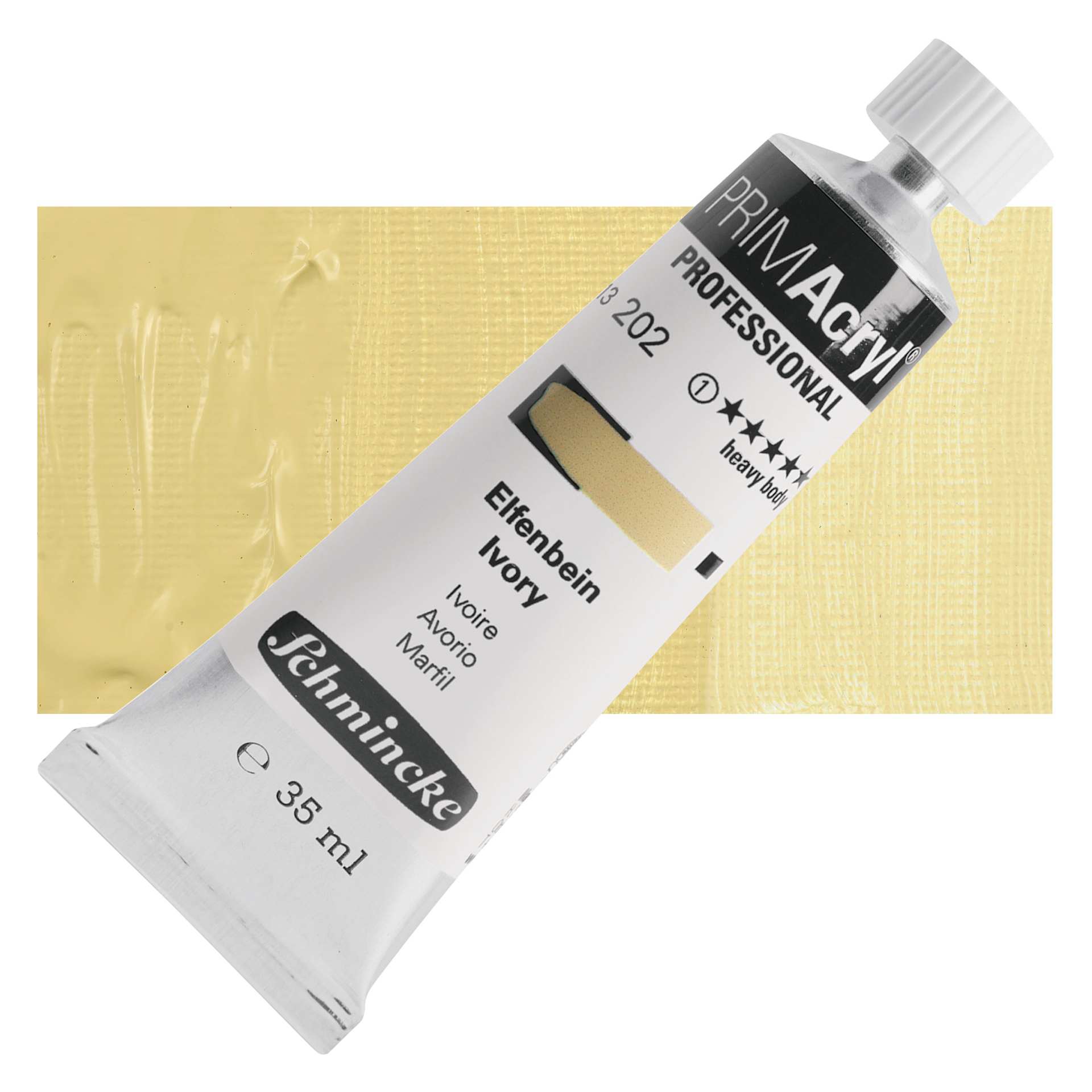 Schmincke Primacryl Professional Acrylic Paint - Ivory, 35 ml Tube and swatch