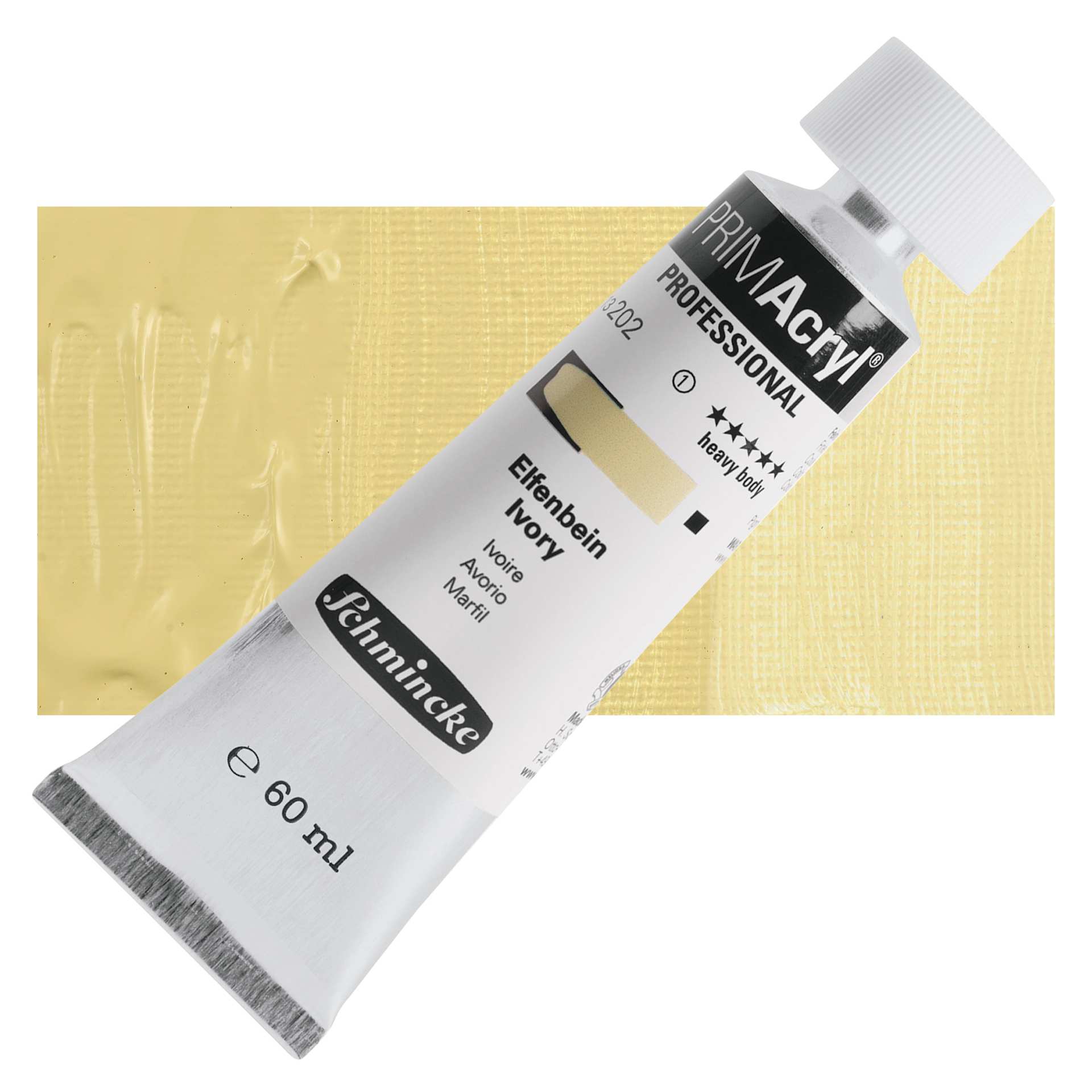 Schmincke Primacryl Professional Acrylic Paint - Ivory, 60 ml Tube and swatch