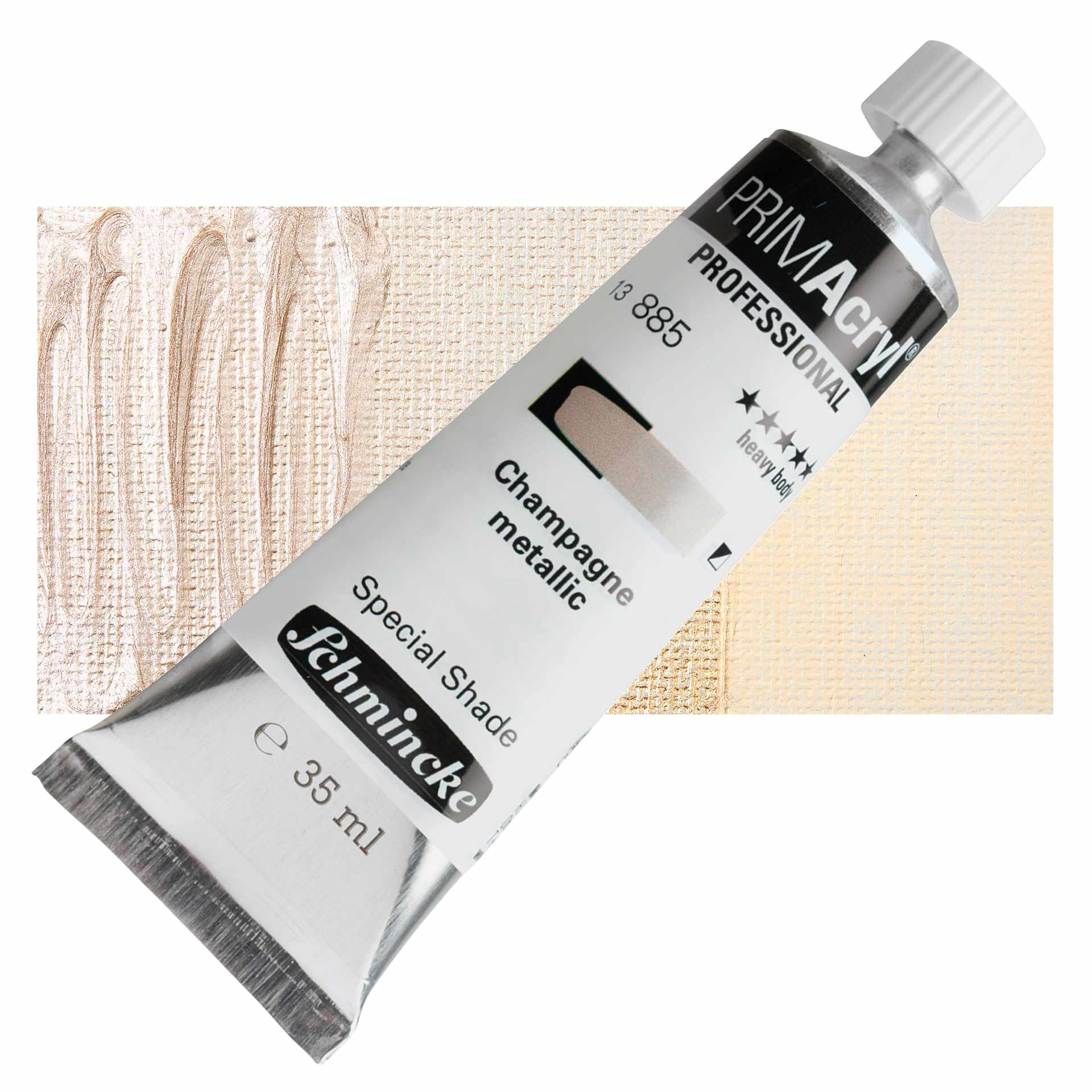 Schmincke Primacryl Professional Acrylic Paint - Champagne Metallic, 35 ml Tube and swatch