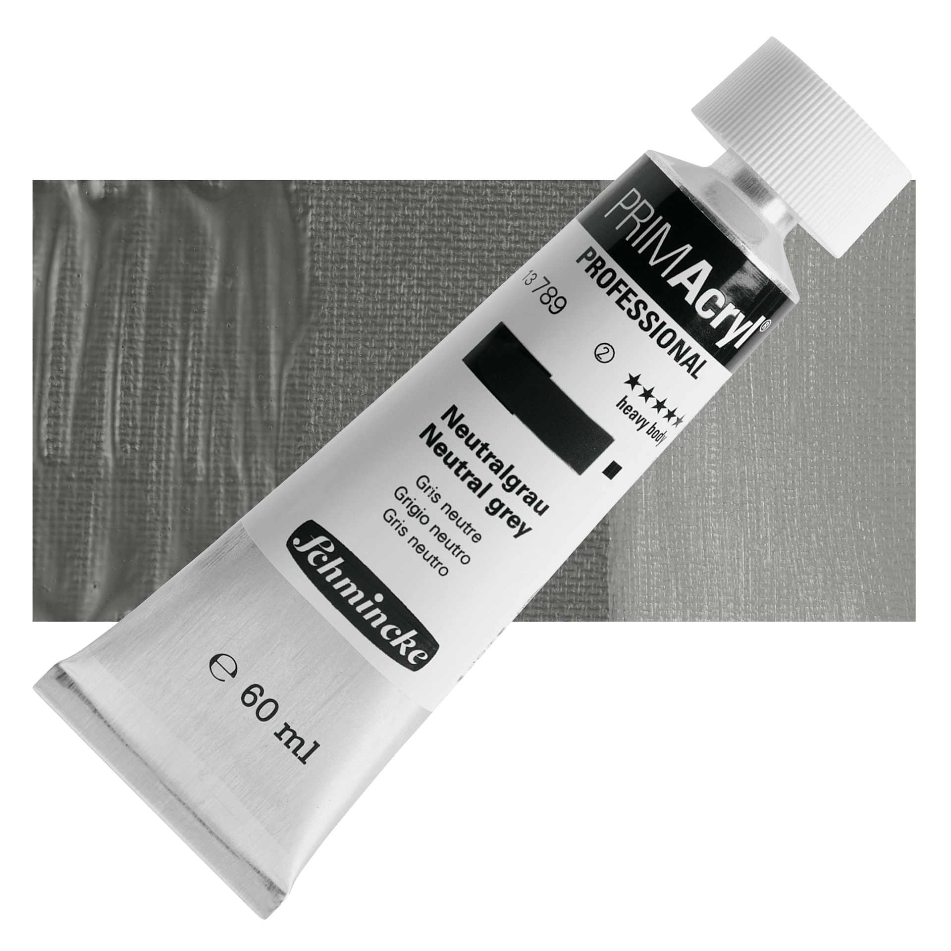 Schmincke Primacryl Professional Acrylic Paint - Neutral Grey, 60 ml Tube and swatch