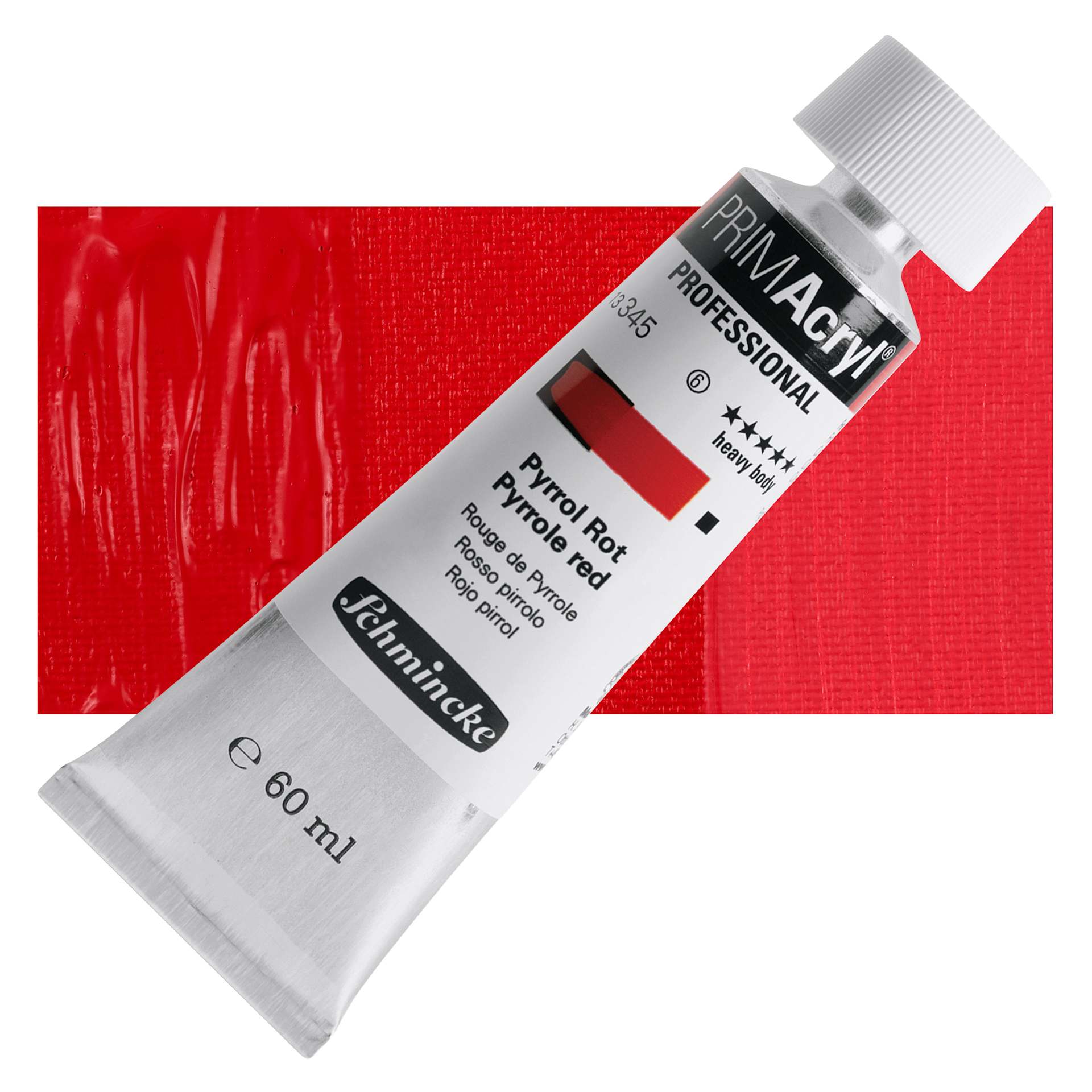 Schmincke Primacryl Professional Acrylic Paint - Pyrrole Red, 60 ml Tube and swatch