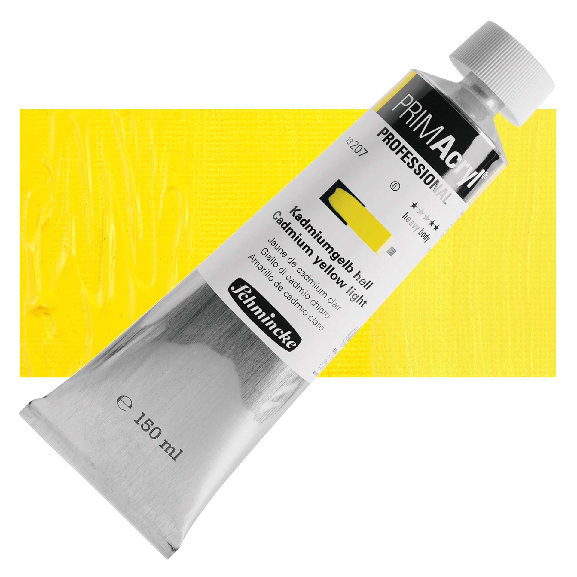 Schmincke Primacryl Professional Acrylic Paint - Cadmium Yellow Light, 150 ml Tube and swatch
