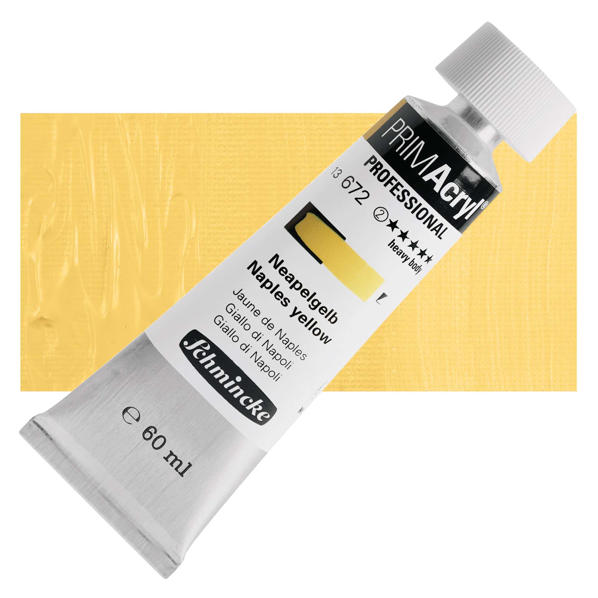 Schmincke Primacryl Professional Acrylic Paint - Naples Yellow, 60 ml Tube and swatch