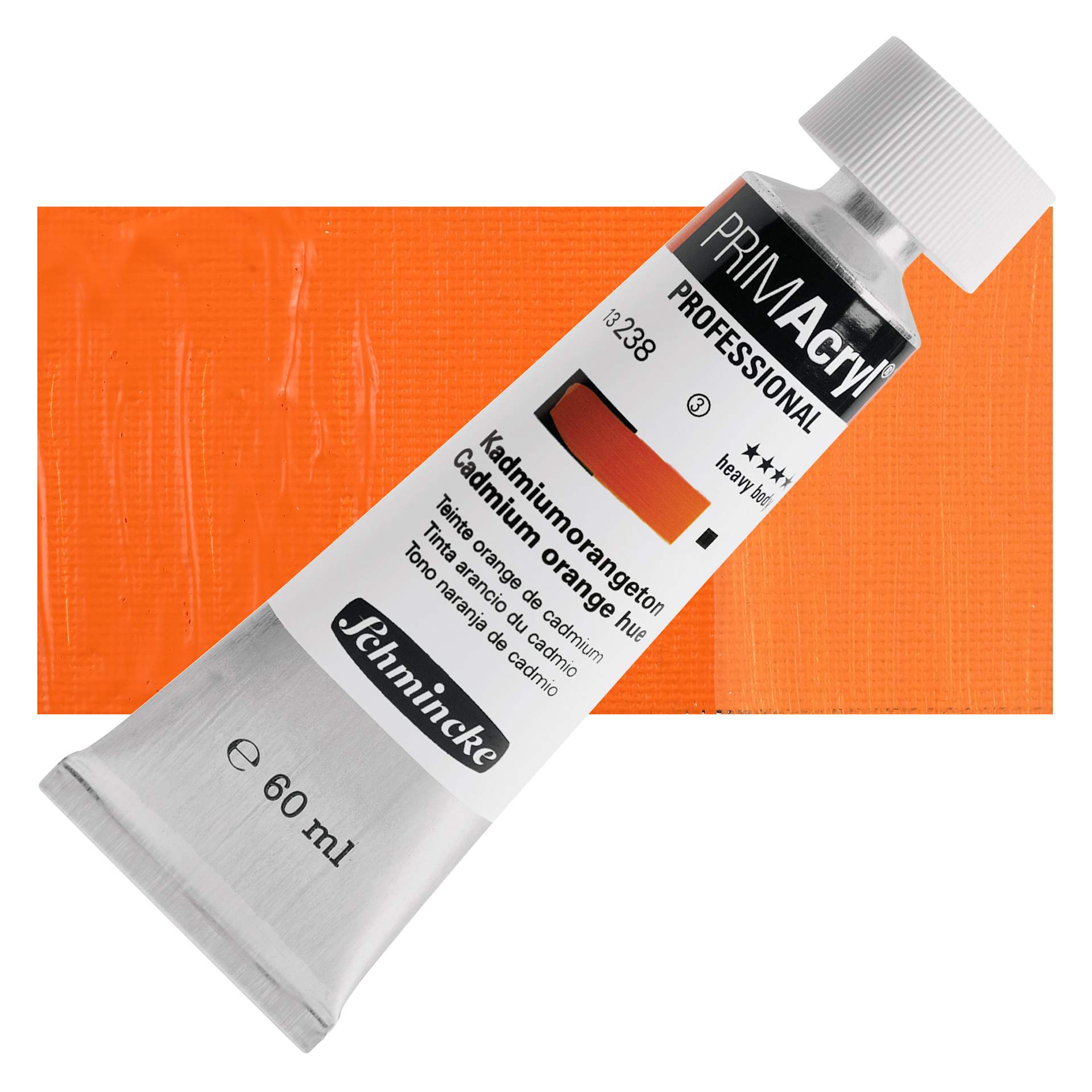 Schmincke Primacryl Professional Acrylic Paint - Cadmium Orange Hue, 60 ml Tube and swatch