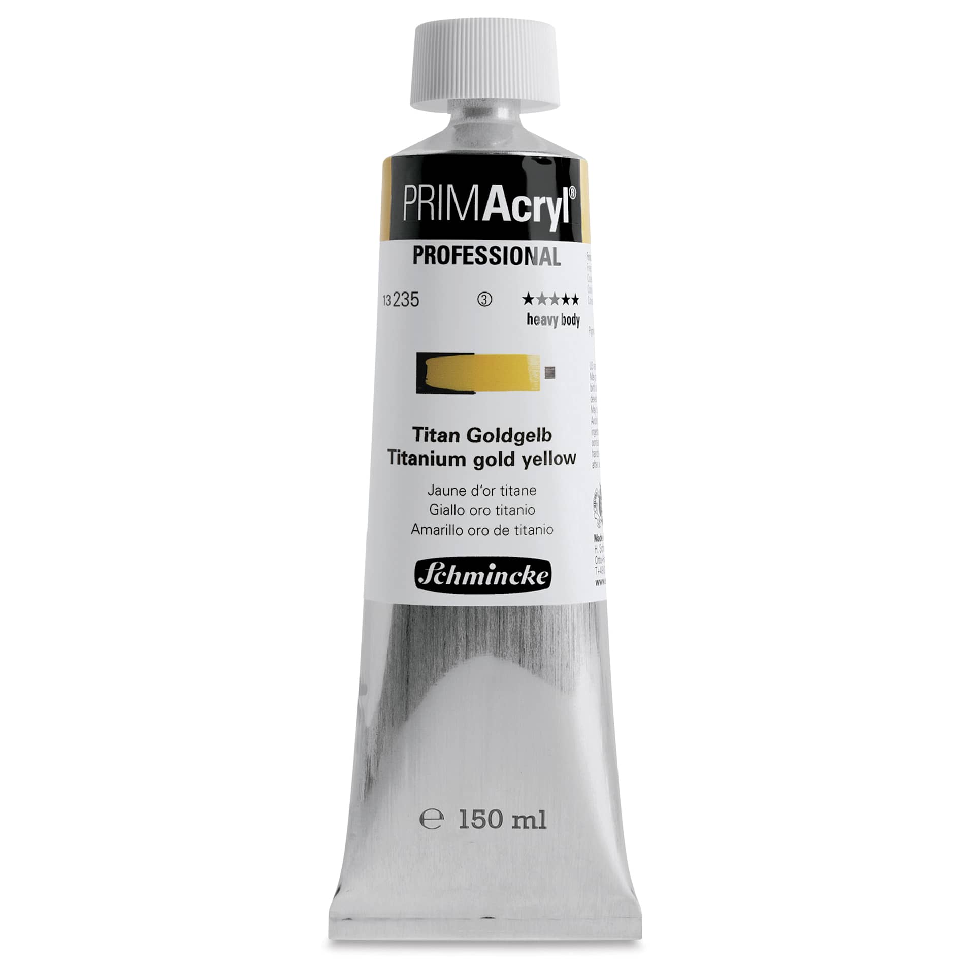 Schmincke Primacryl Professional Acrylic Paint - Titanium Gold Yellow, 150 ml Tube