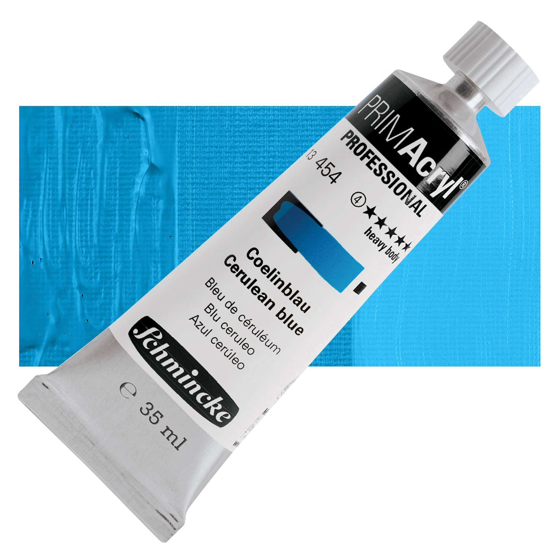 Schmincke Primacryl Professional Acrylic Paint - Cerulean Blue, 35 ml Tube and swatch