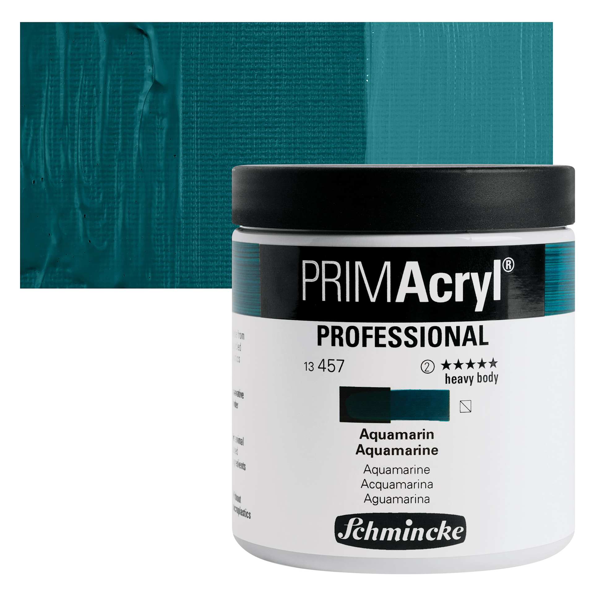 Schmincke Primacryl Professional Acrylic Paint - Aquamarine, 237 ml Jar and swatch