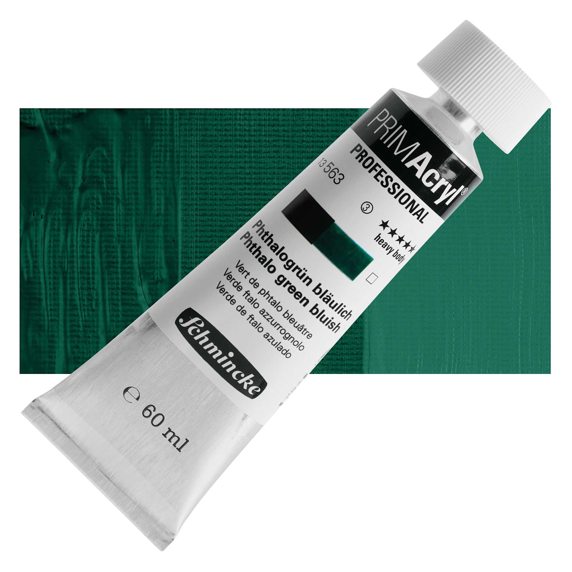 Schmincke Primacryl Professional Acrylic Paint - Phthalo Green Bluish, 60 ml Tube and swatch