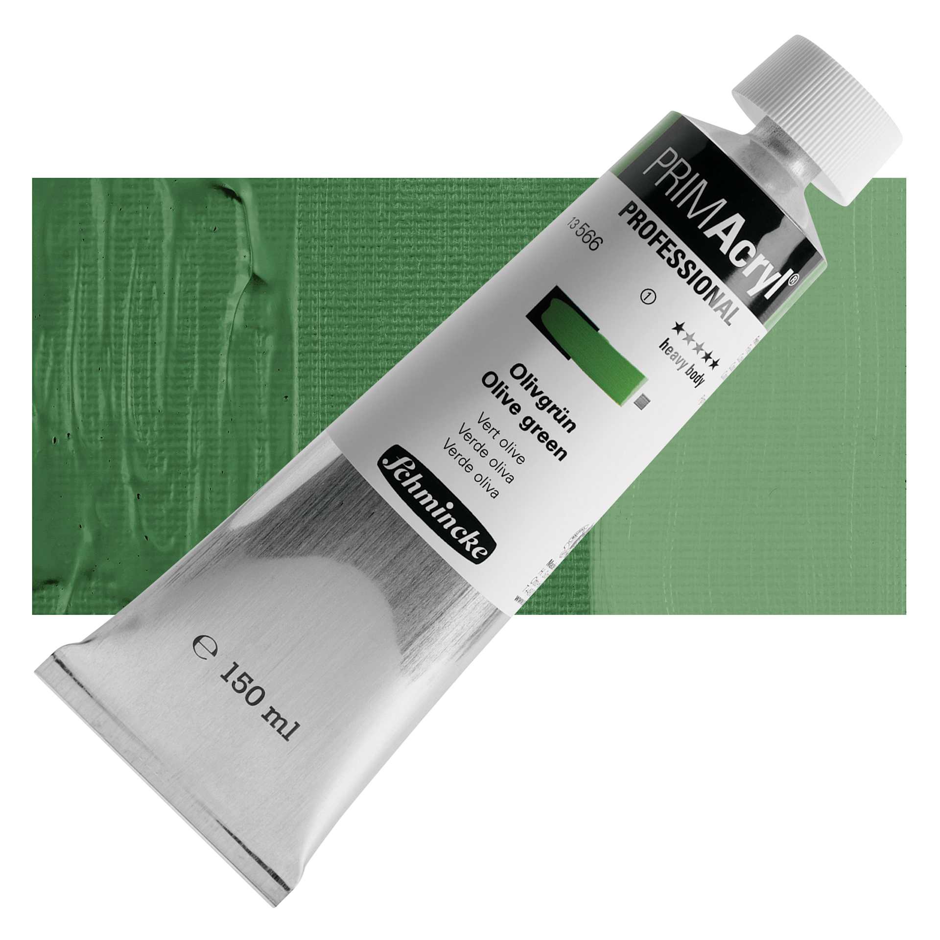 Schmincke Primacryl Professional Acrylic Paint - Olive Green, 150 ml Tube and swatch