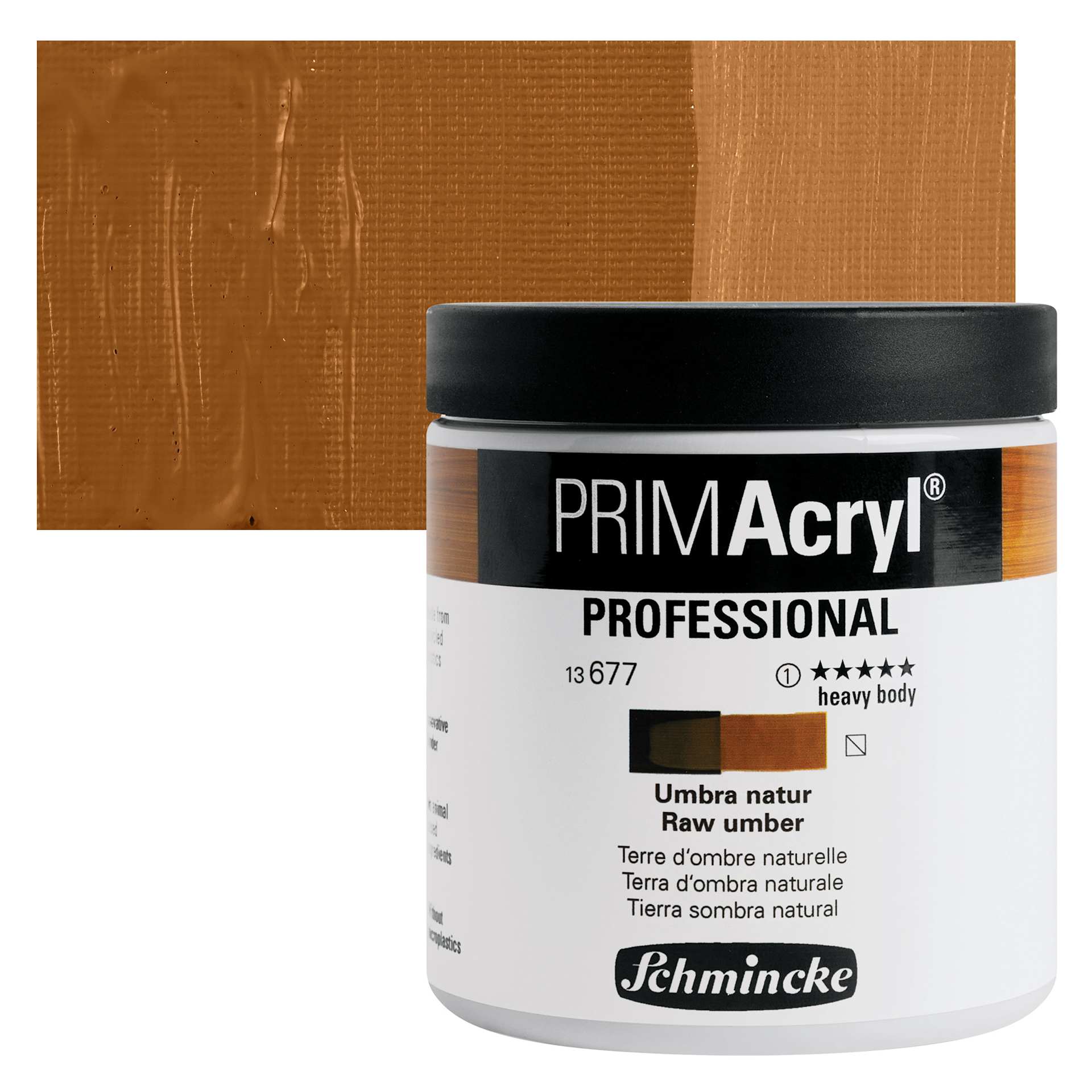 Schmincke Primacryl Professional Acrylic Paint - Raw Umber, 237 ml Jar and swatch