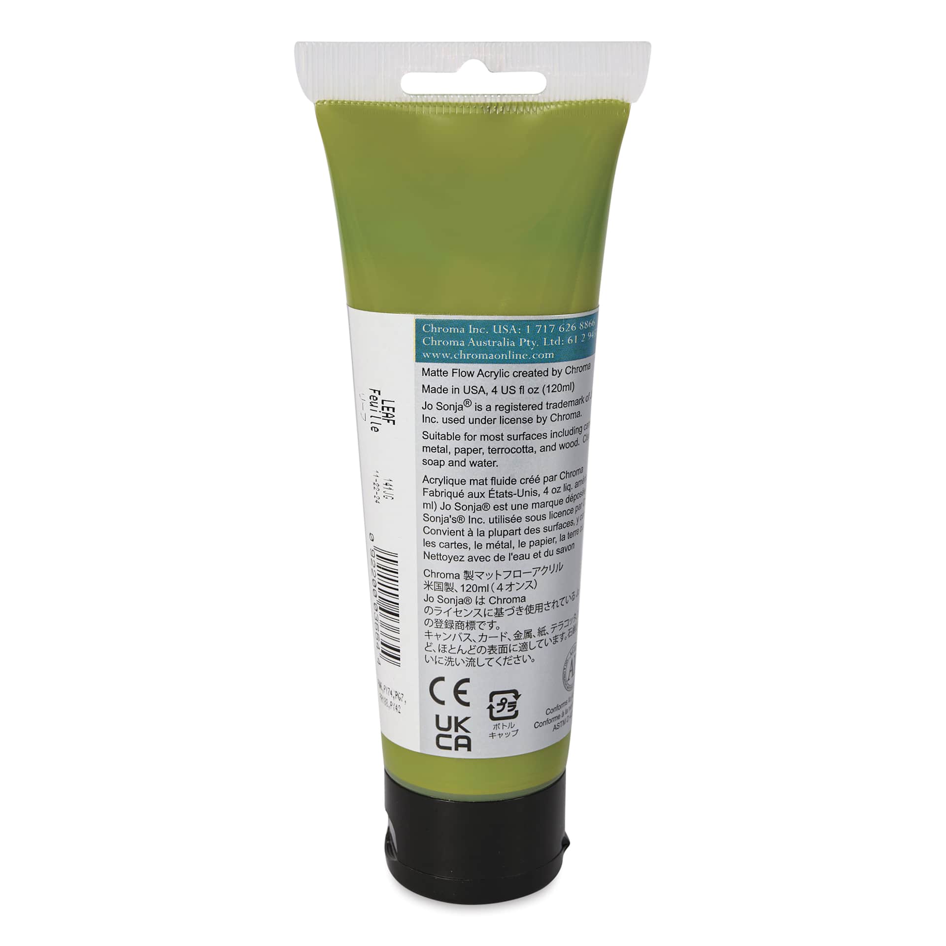 Chroma's Jo Sonja Color Trends Acrylic Paint - Leaf, 120 ml tube - back
