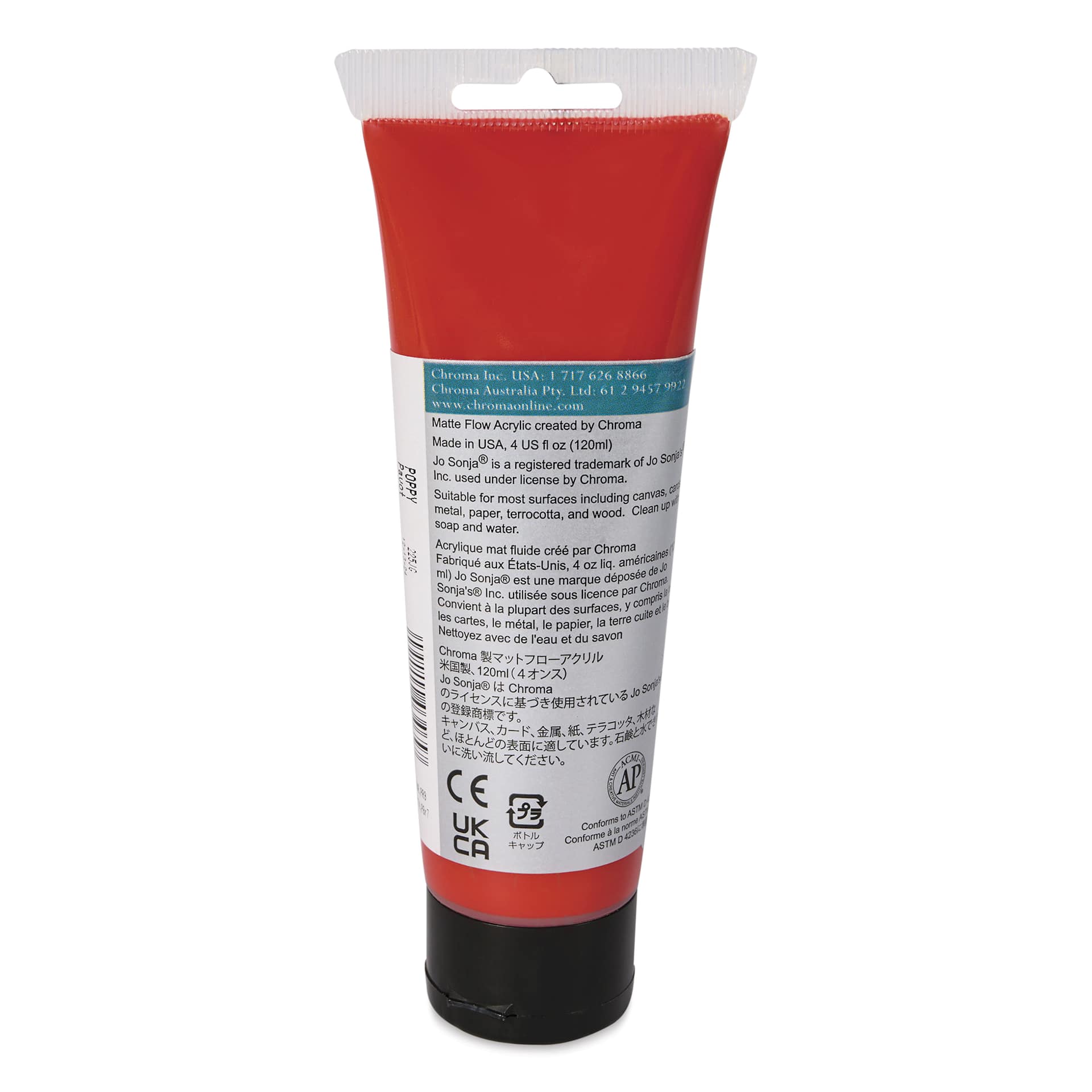 Chroma's Jo Sonja Color Trends Paint - Poppy, 120 ml tube - back