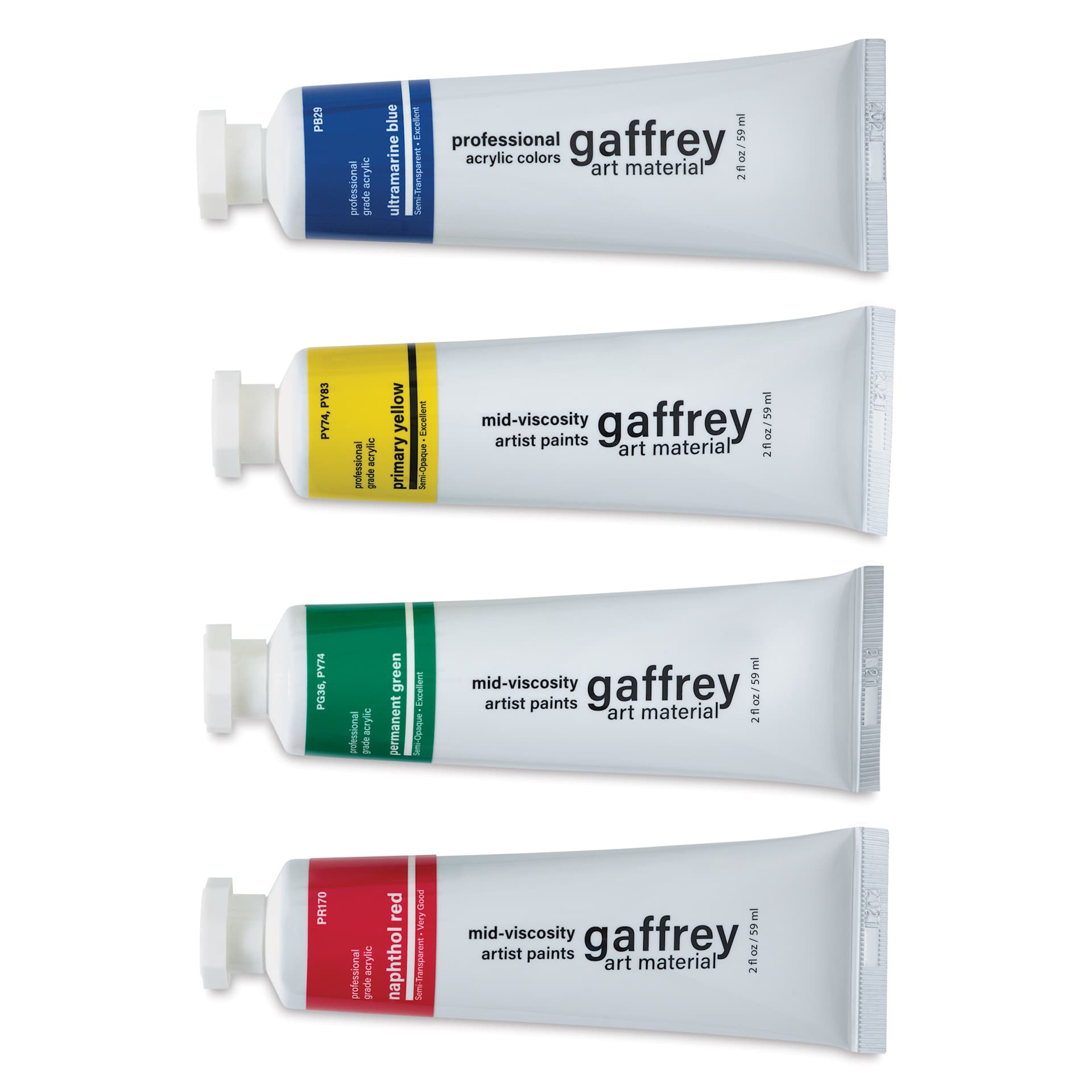 Colors in the Gaffrey Art Material Standard Body Acrylic Paints - Set of 4, Essential Colors
