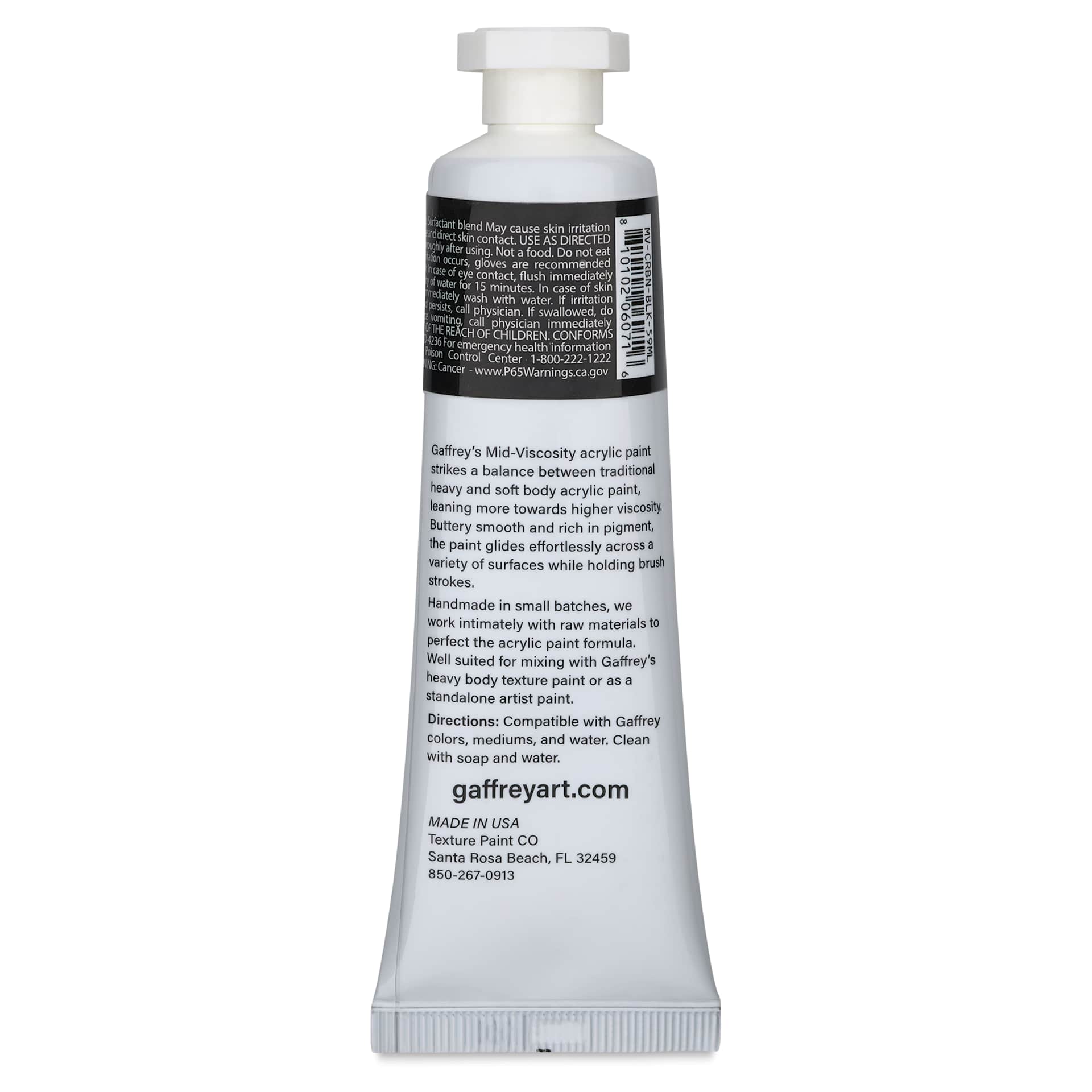 Gaffrey Art Material Standard Body Acrylic Paint - Carbon Black, 59 ml tube back
