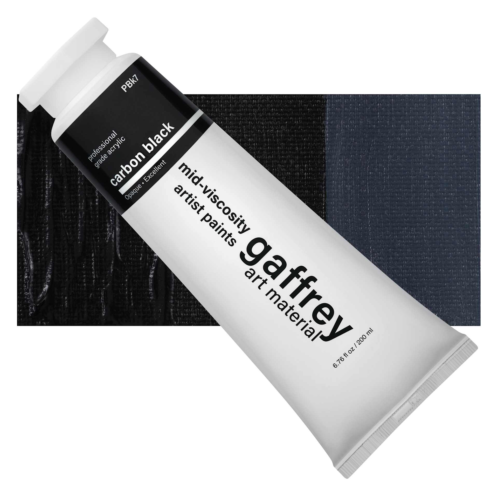 Gaffrey Art Material Standard Body Acrylic Paint - Carbon Black, 200 ml tube and swatch