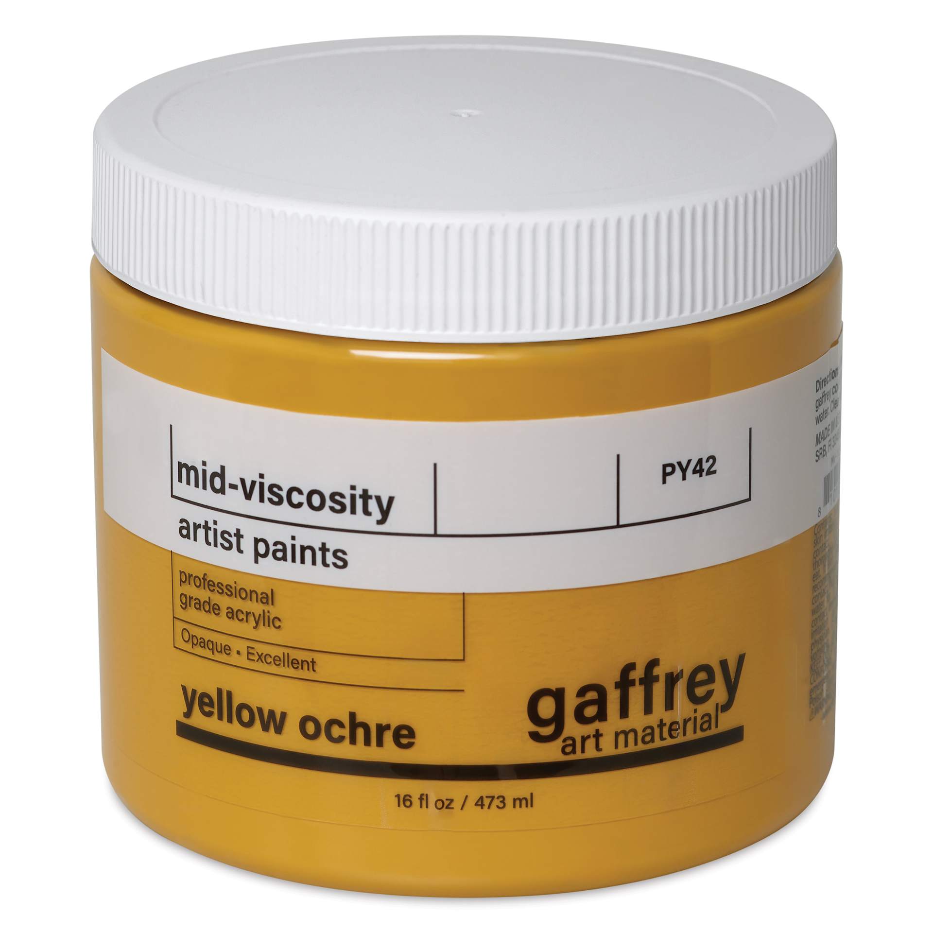 Gaffrey Art Material Standard Body Acrylic Paint - Yellow Ochre, 473 ml jar