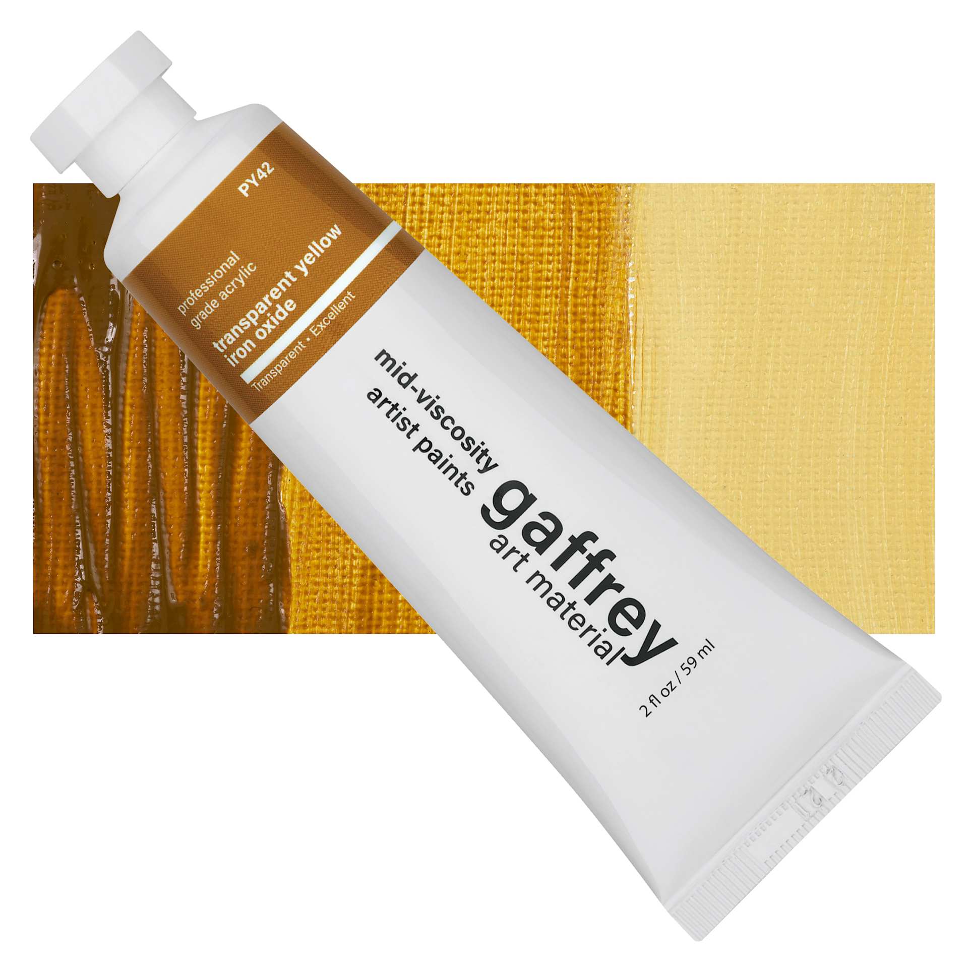Gaffrey Art Material Standard Body Acrylic Paint - Yellow Iron Oxide, 59 ml tube and swatch