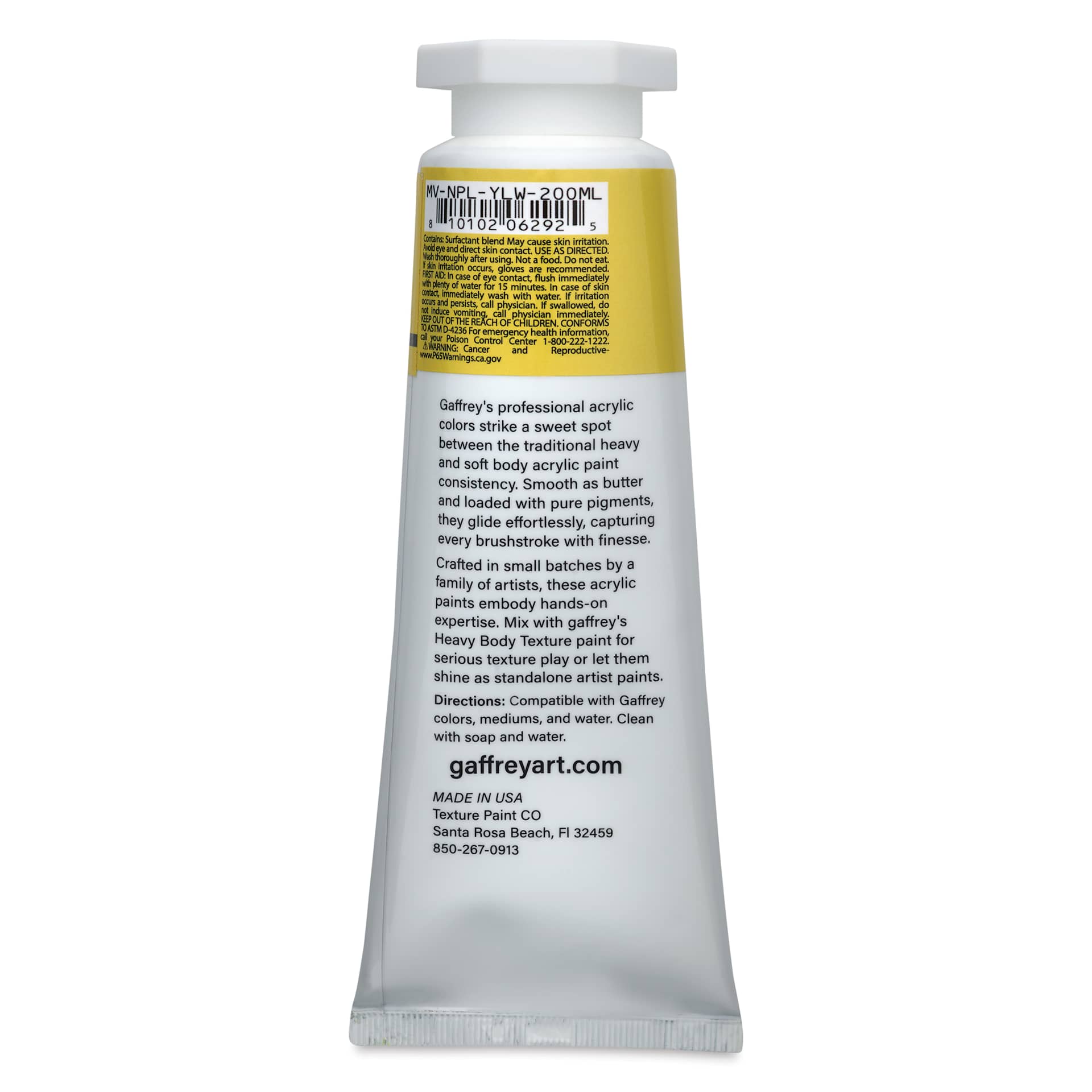 Gaffrey Art Material Standard Body Acrylic Paint - Naples Yellow, 200 ml tube back