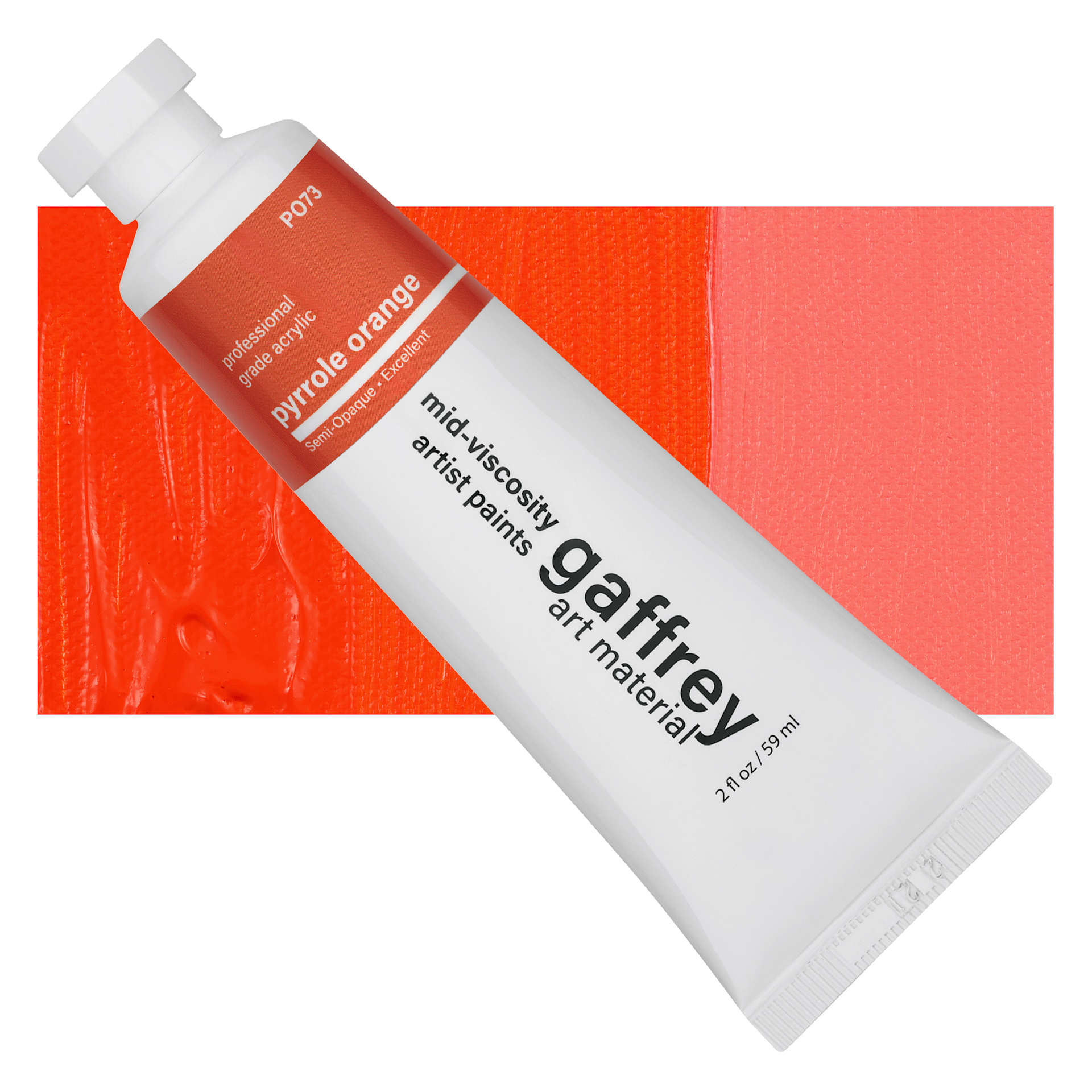 Gaffrey Art Material Standard Body Acrylic Paint - Pyrrole Orange, 59 ml tube and swatch