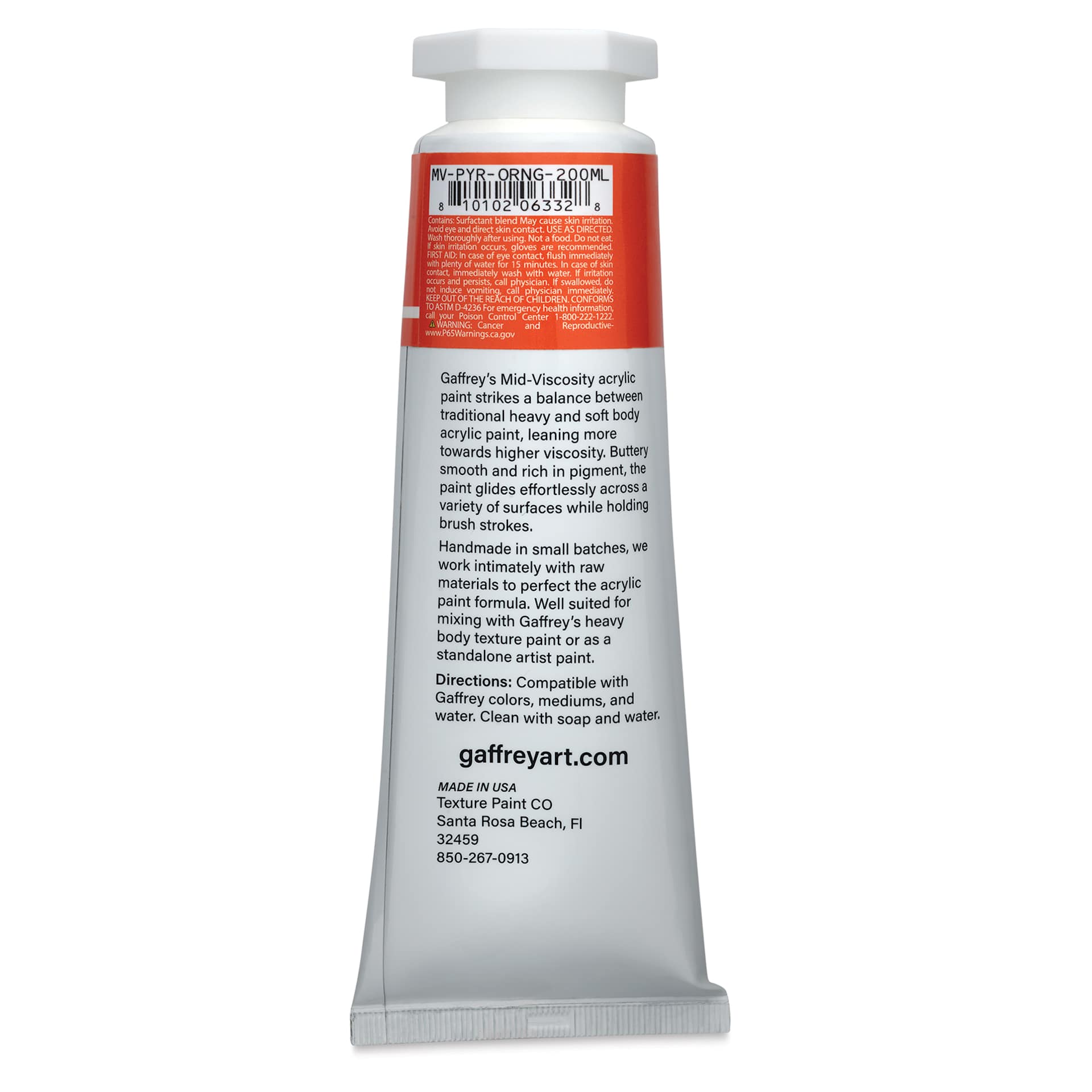 Gaffrey Art Material Standard Body Acrylic Paint - Pyrrole Orange, 200 ml tube back