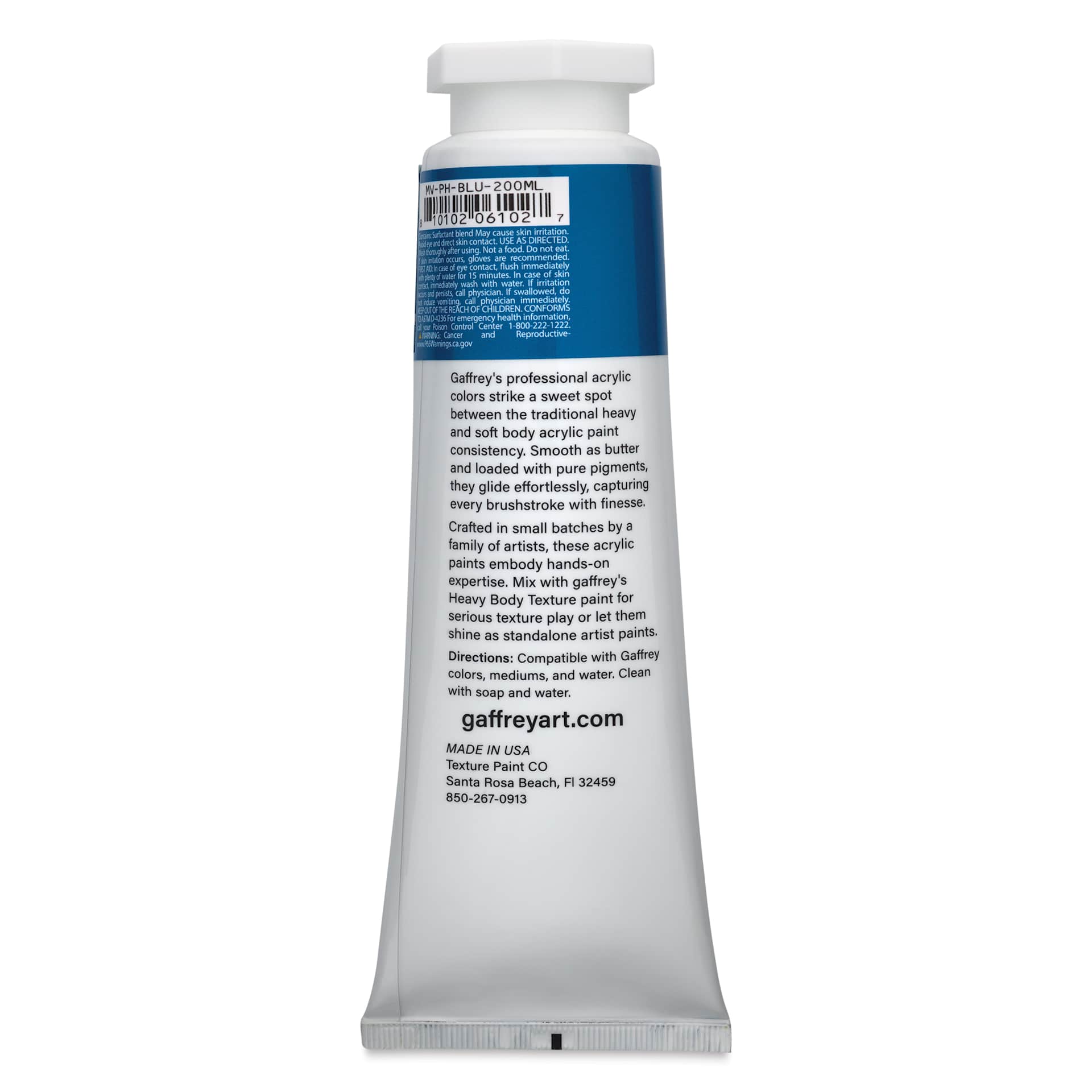 Gaffrey Art Material Standard Body Acrylic Paint - Phthalo Blue, 200 ml tube back