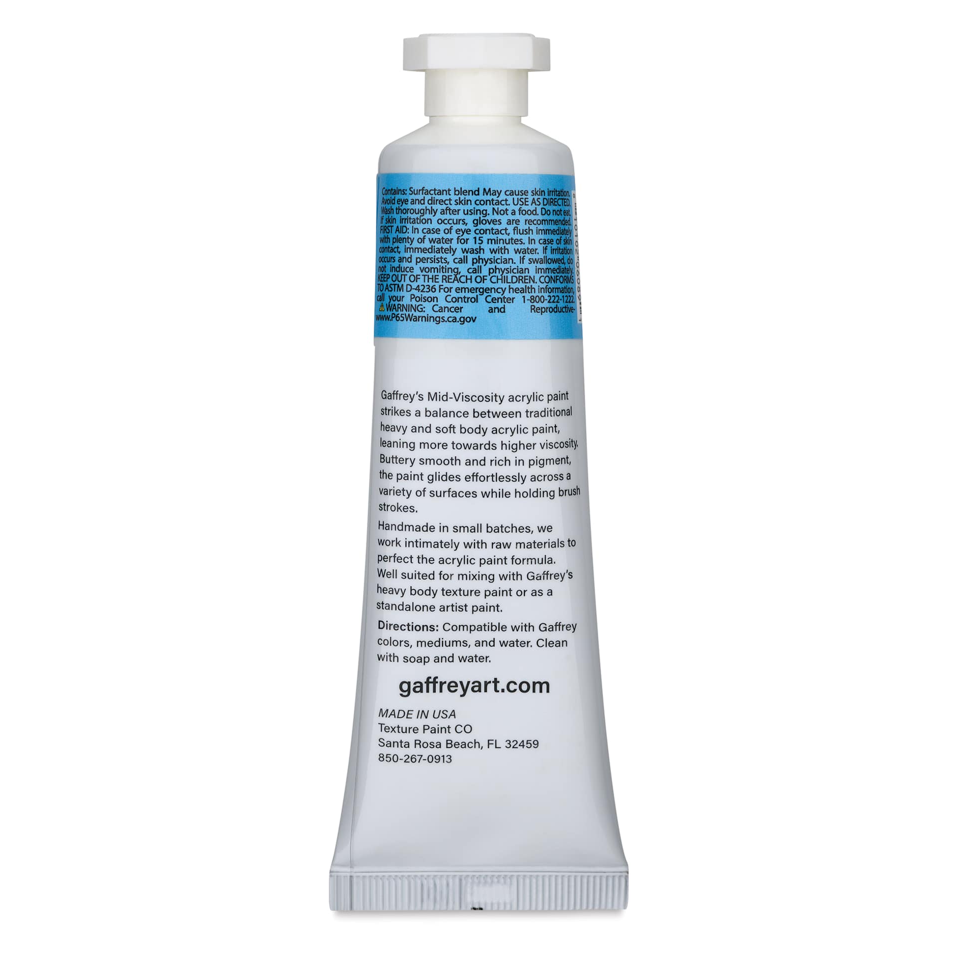 Gaffrey Art Material Standard Body Acrylic Paint - Light Phthalo Blue, 59 ml tube back