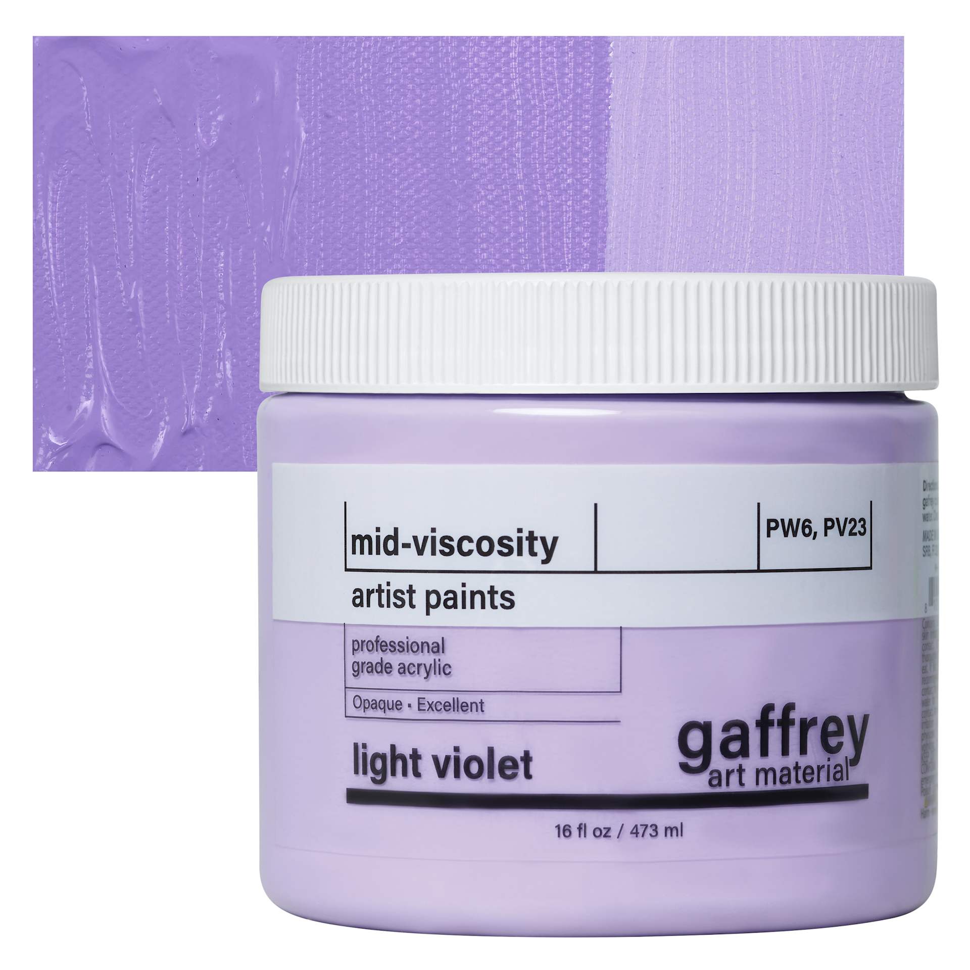 Gaffrey Art Material Standard Body Acrylic Paint - Light Violet, 473 ml jar and swatch