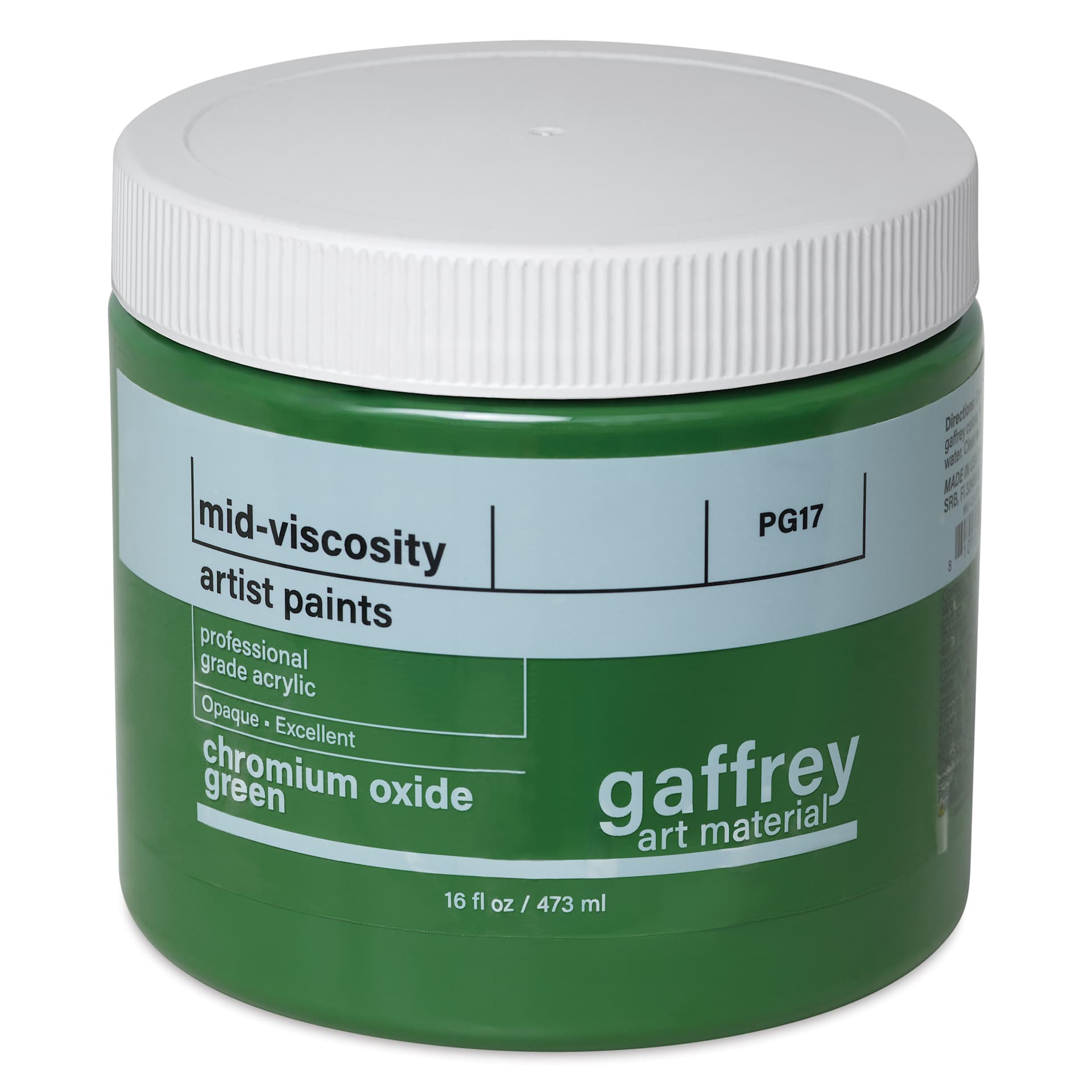 Gaffrey Art Material Standard Body Acrylic Paint - Chromium Green Oxide, 473 ml jar