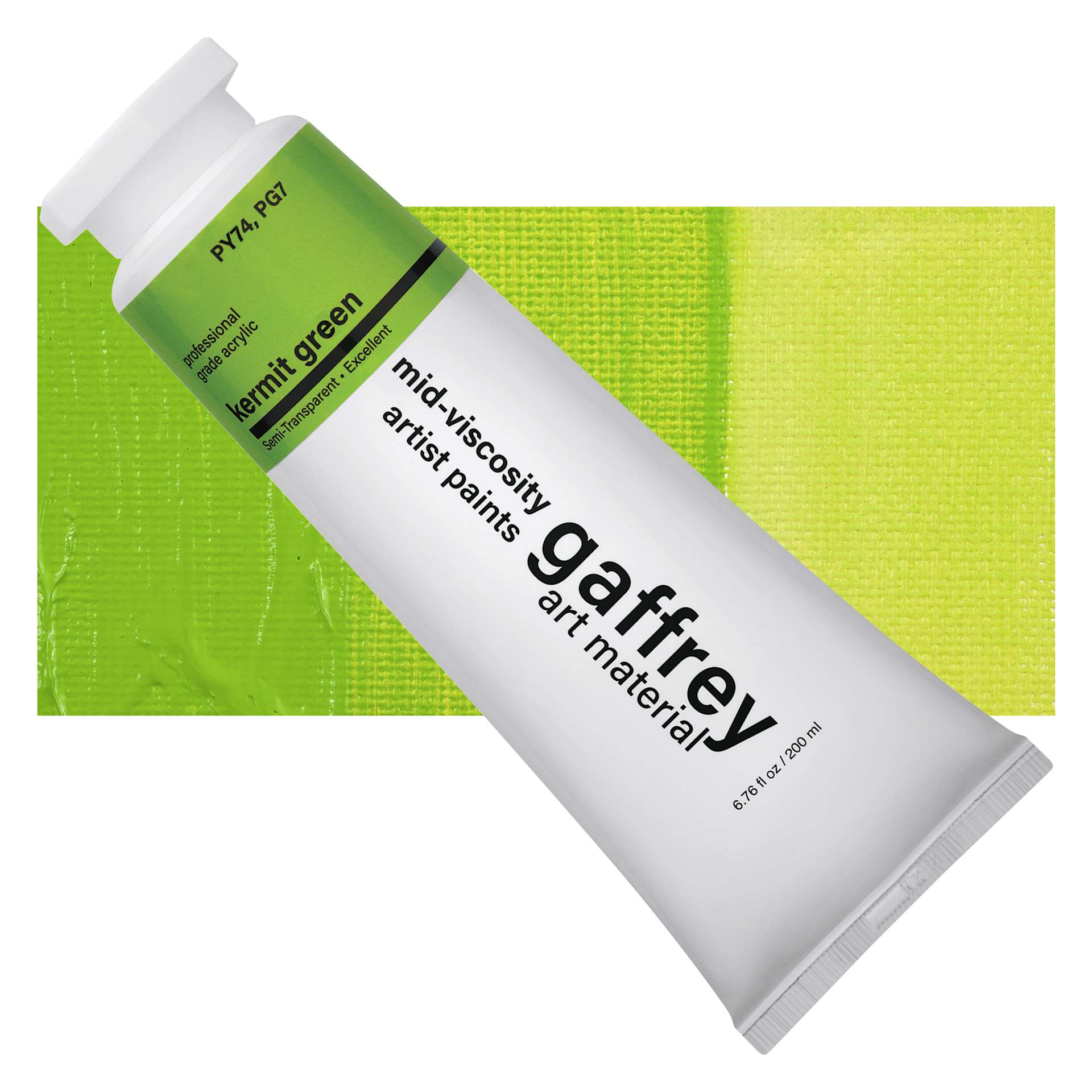Gaffrey Art Material Standard Body Acrylic Paint - Kermit Green, 200 ml tube and swatch
