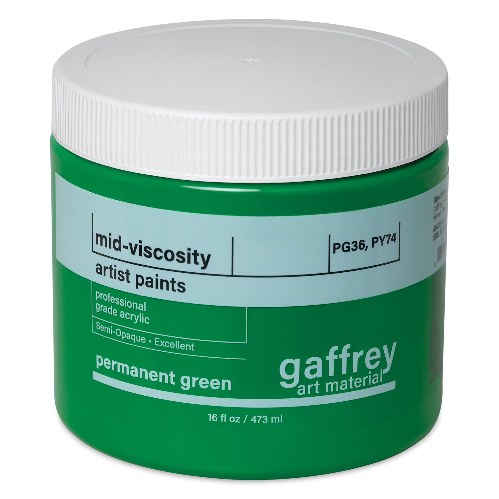 Gaffrey Art Material Standard Body Acrylic Paint - Permanent Green, 473 ml jar