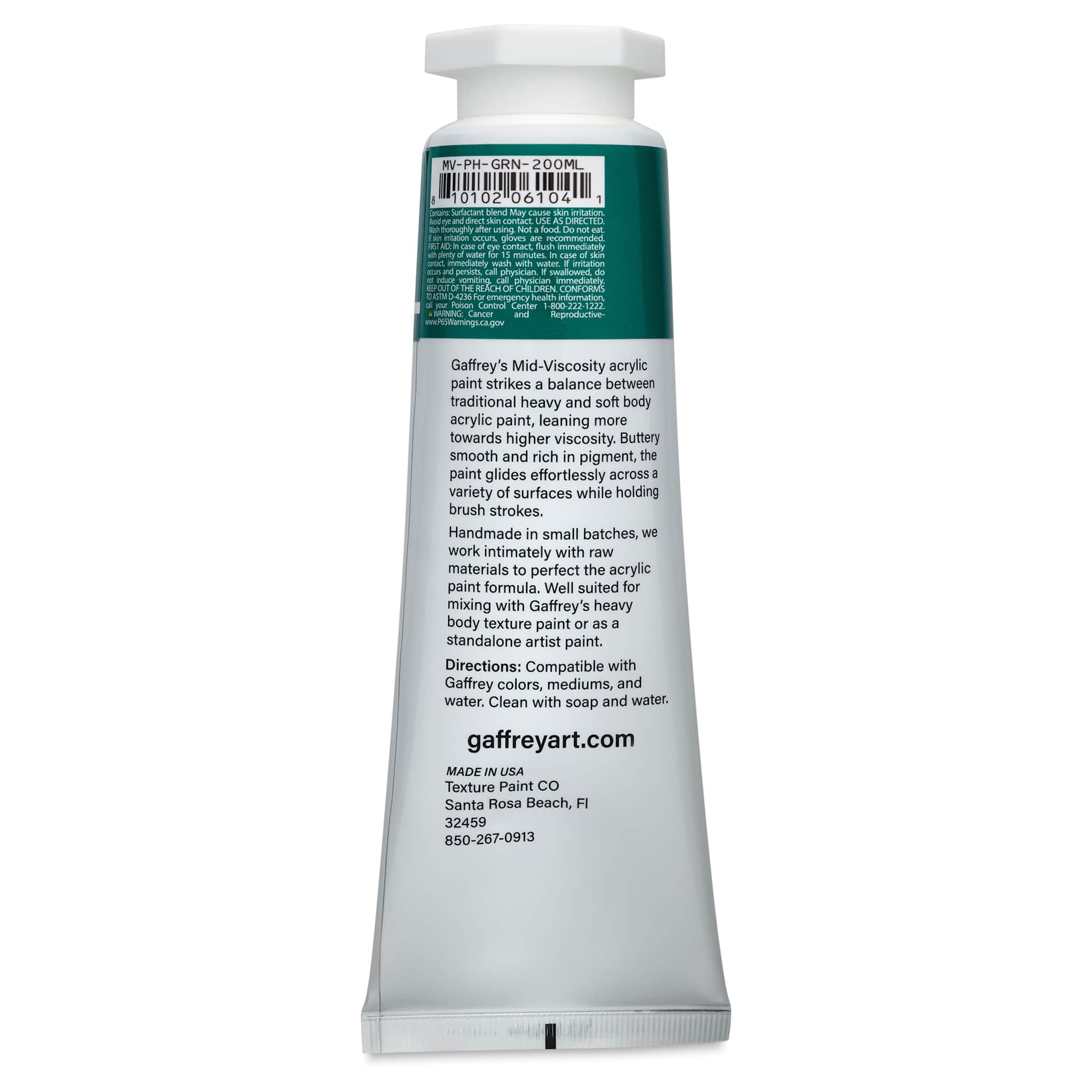 Gaffrey Art Material Standard Body Acrylic Paint - Phthalo Green, 200 ml tube back