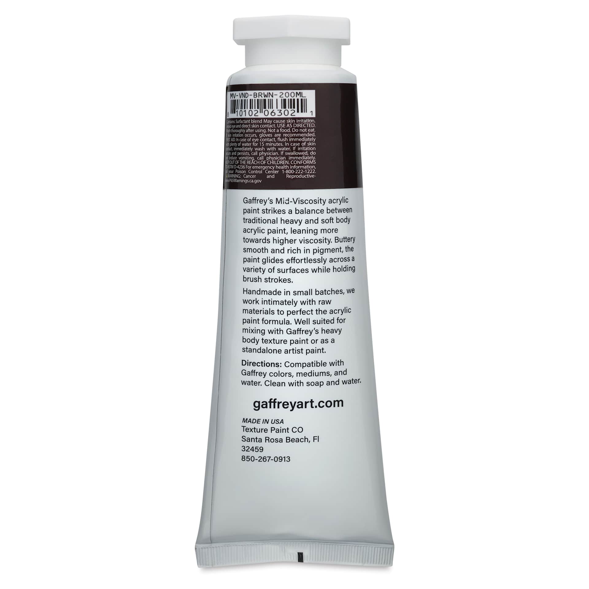 Gaffrey Art Material Standard Body Acrylic Paint - Vandyke Brown, 200 ml tube back