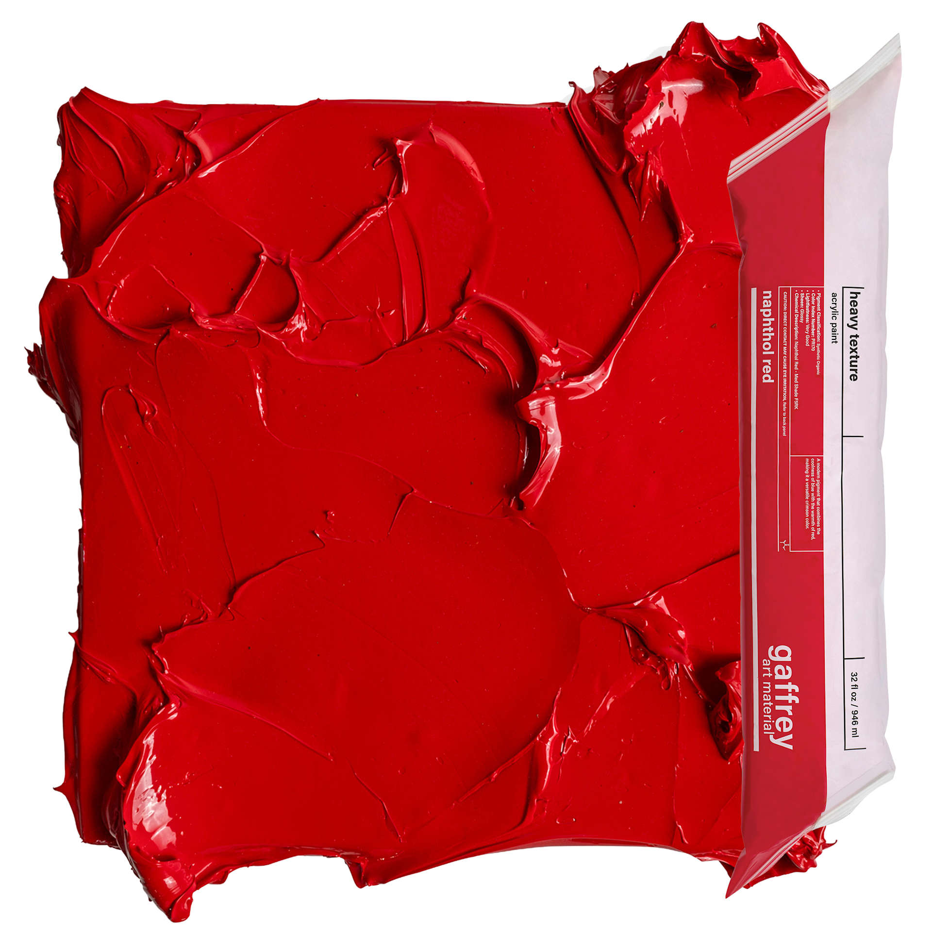 Gaffrey Heavy Body Texture Acrylic Paint - Naphthol Red, 32 oz pouch and swatch