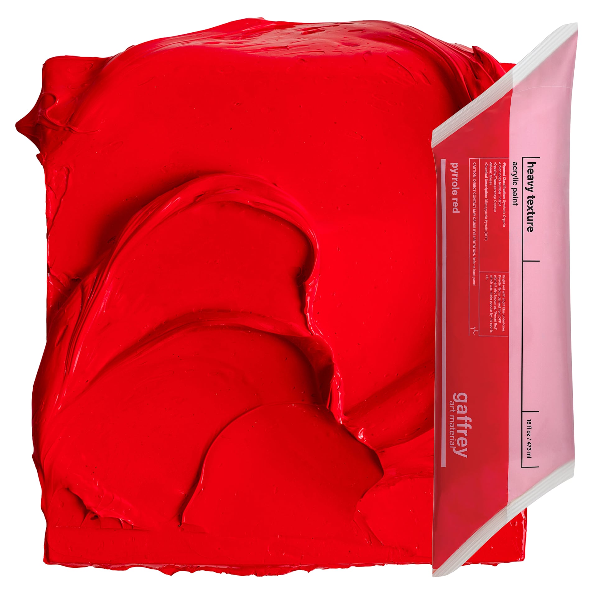 Gaffrey Heavy Body Texture Acrylic Paint - Pyrrole Red, 16 oz pouch and swatch