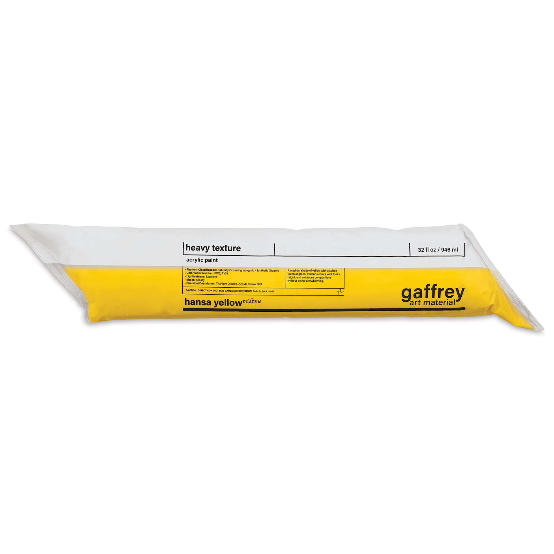 Gaffrey Heavy Body Texture Acrylic Paint - Hansa Yellow Midtone, 32 oz